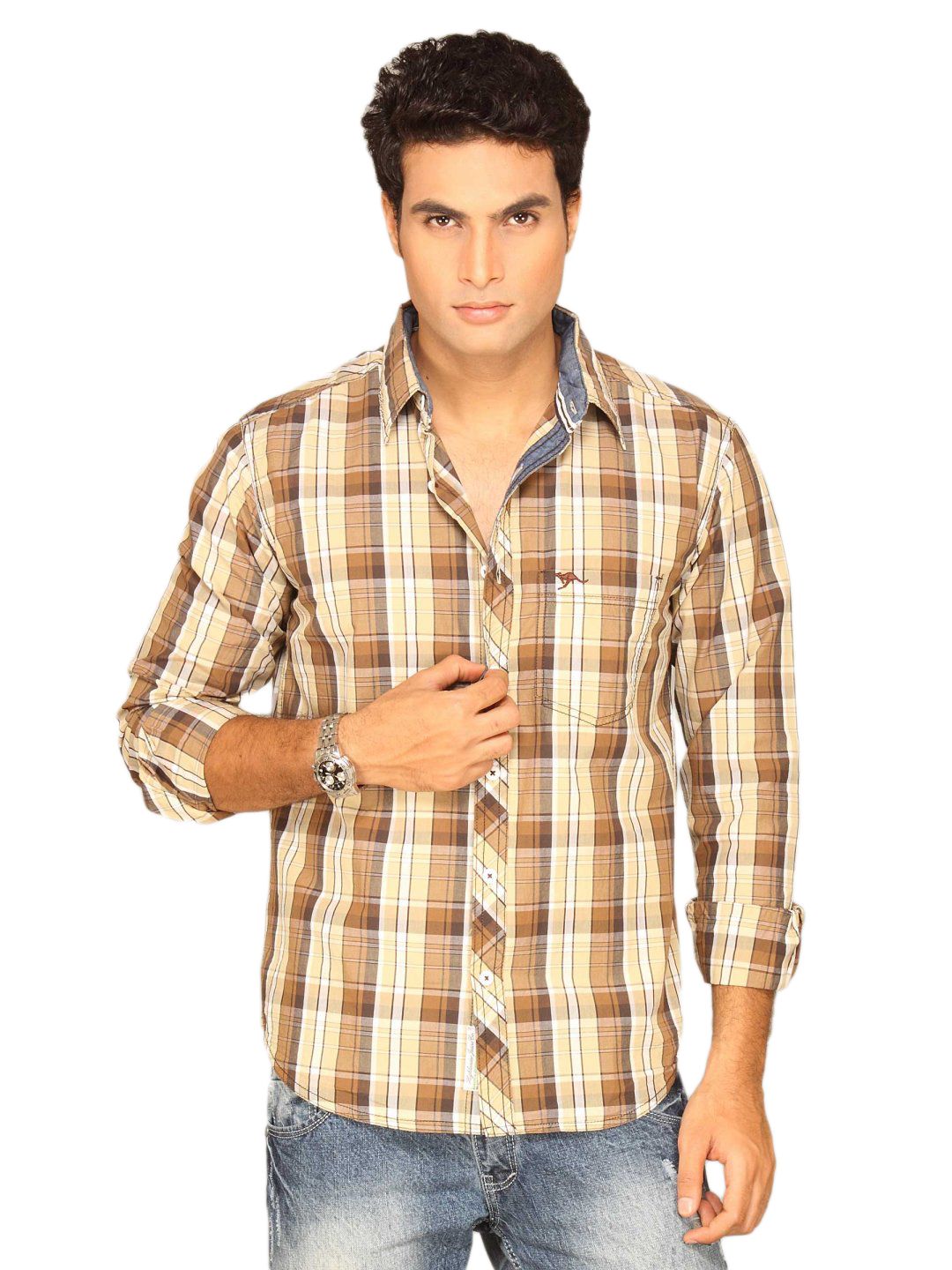 Highlander Men Brown Checked Shirts