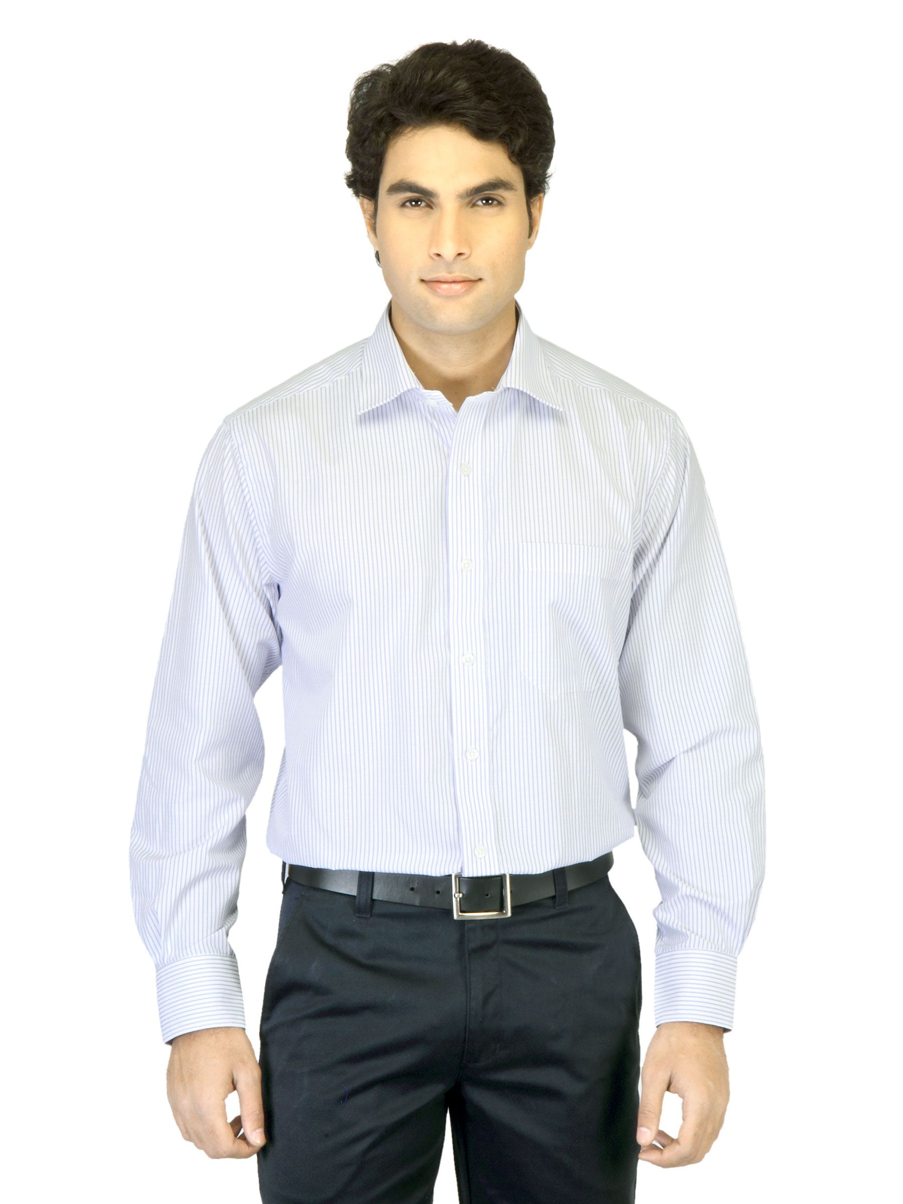 Peter England Men White Striped Shirt
