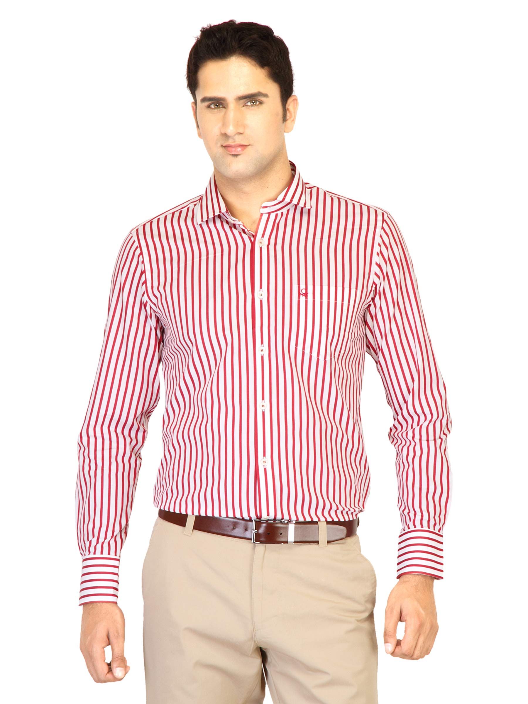 United Colors of Benetton Men Stripes White Shirts
