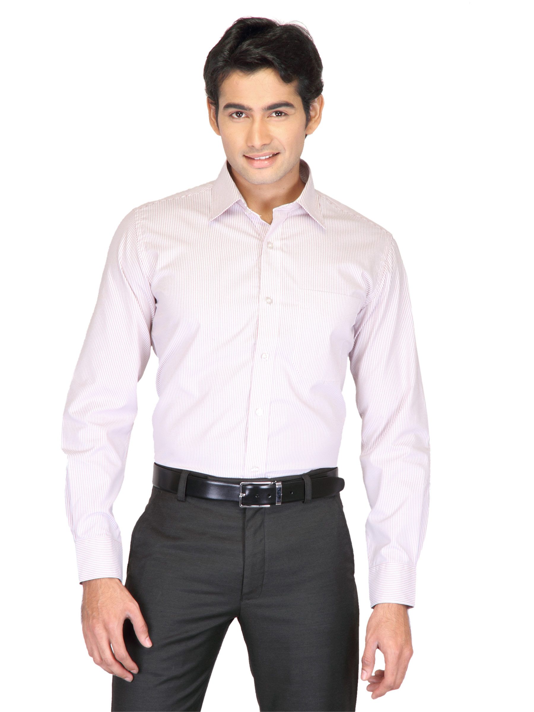 Mark Taylor Men White Striped Shirt