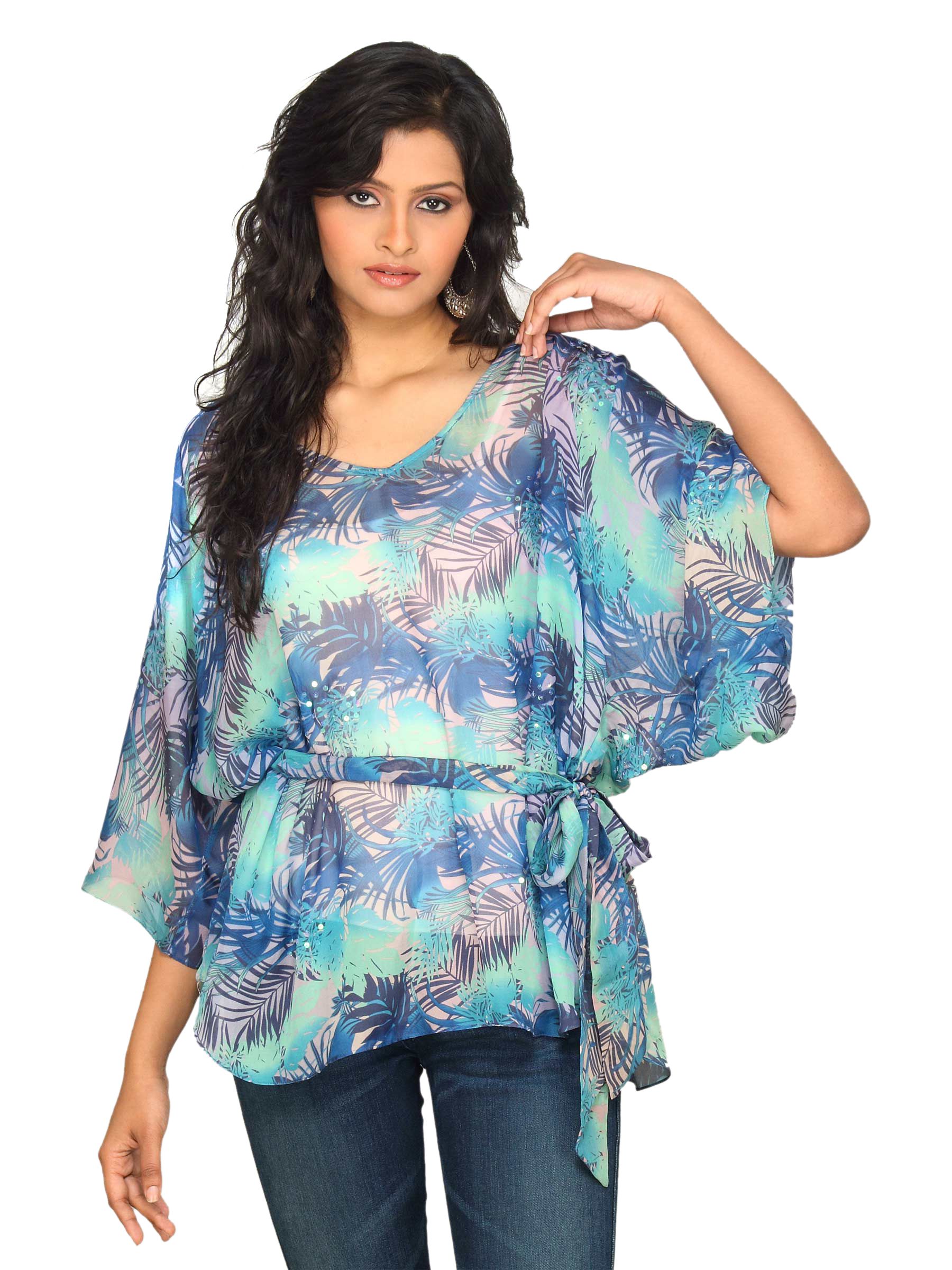 Forever New Women V Neck Printed Blue Top