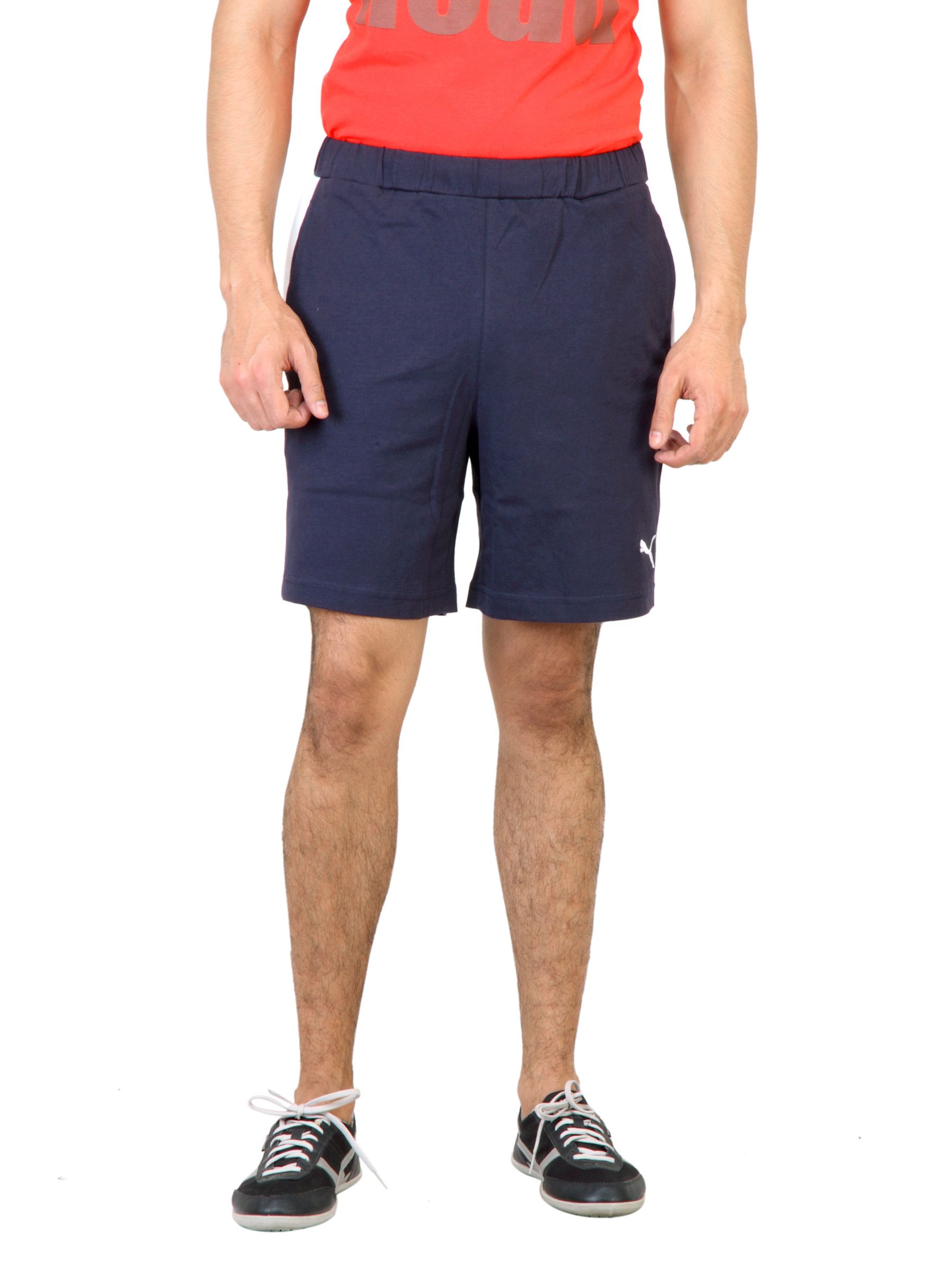 Puma Men Solid Navy Blue Knits Panel Shorts