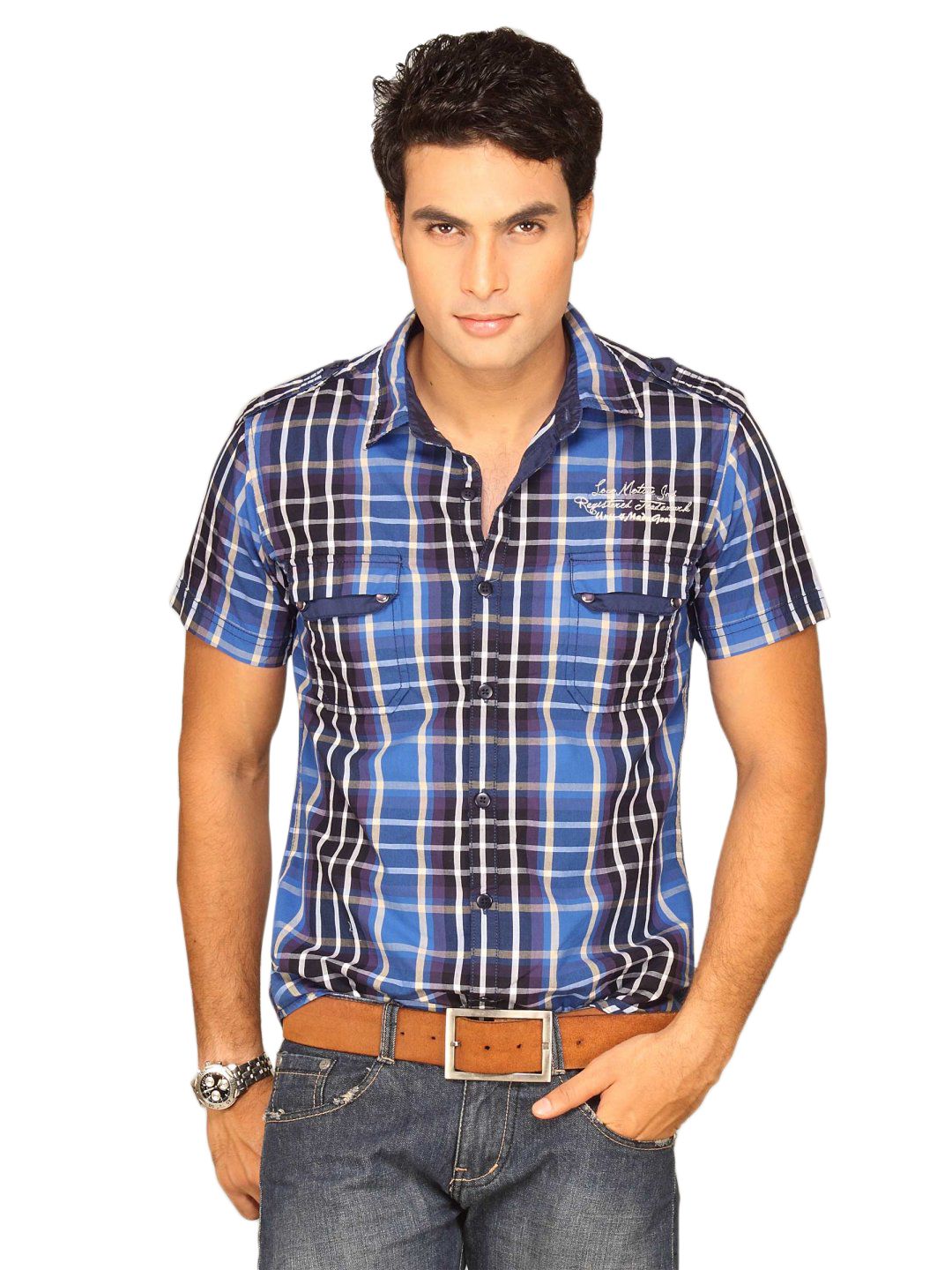 Locomotive Men Blue Checked Shirt
