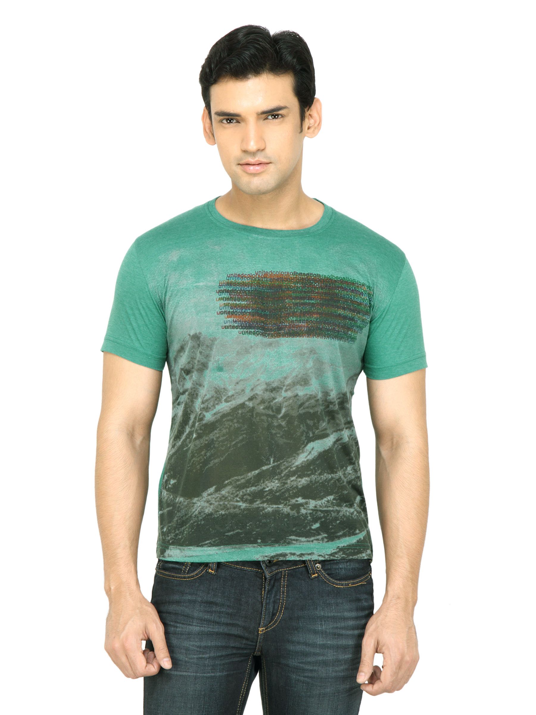 United Colors of Benetton Men Printed Green T-shirt