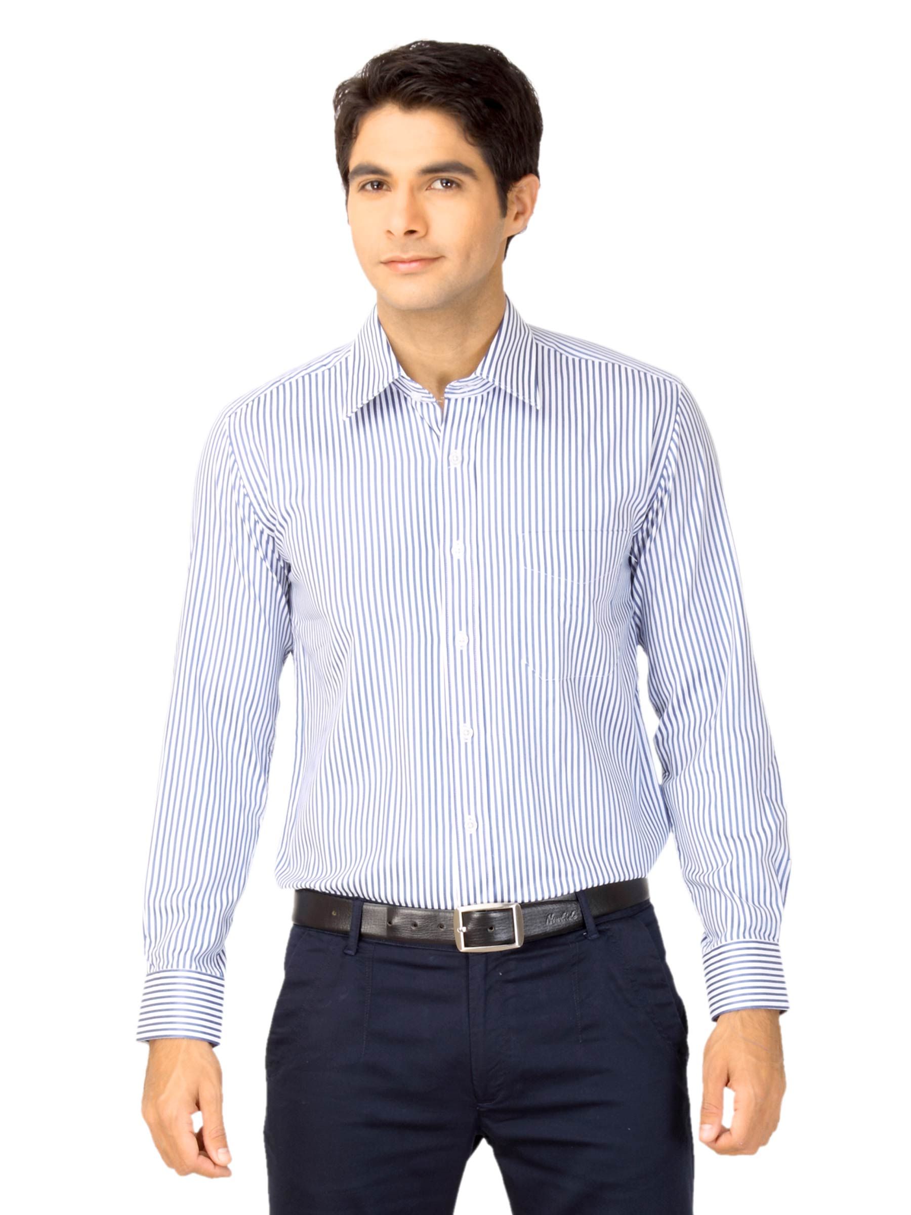 Mark Taylor Men Blue & White Striped Shirt