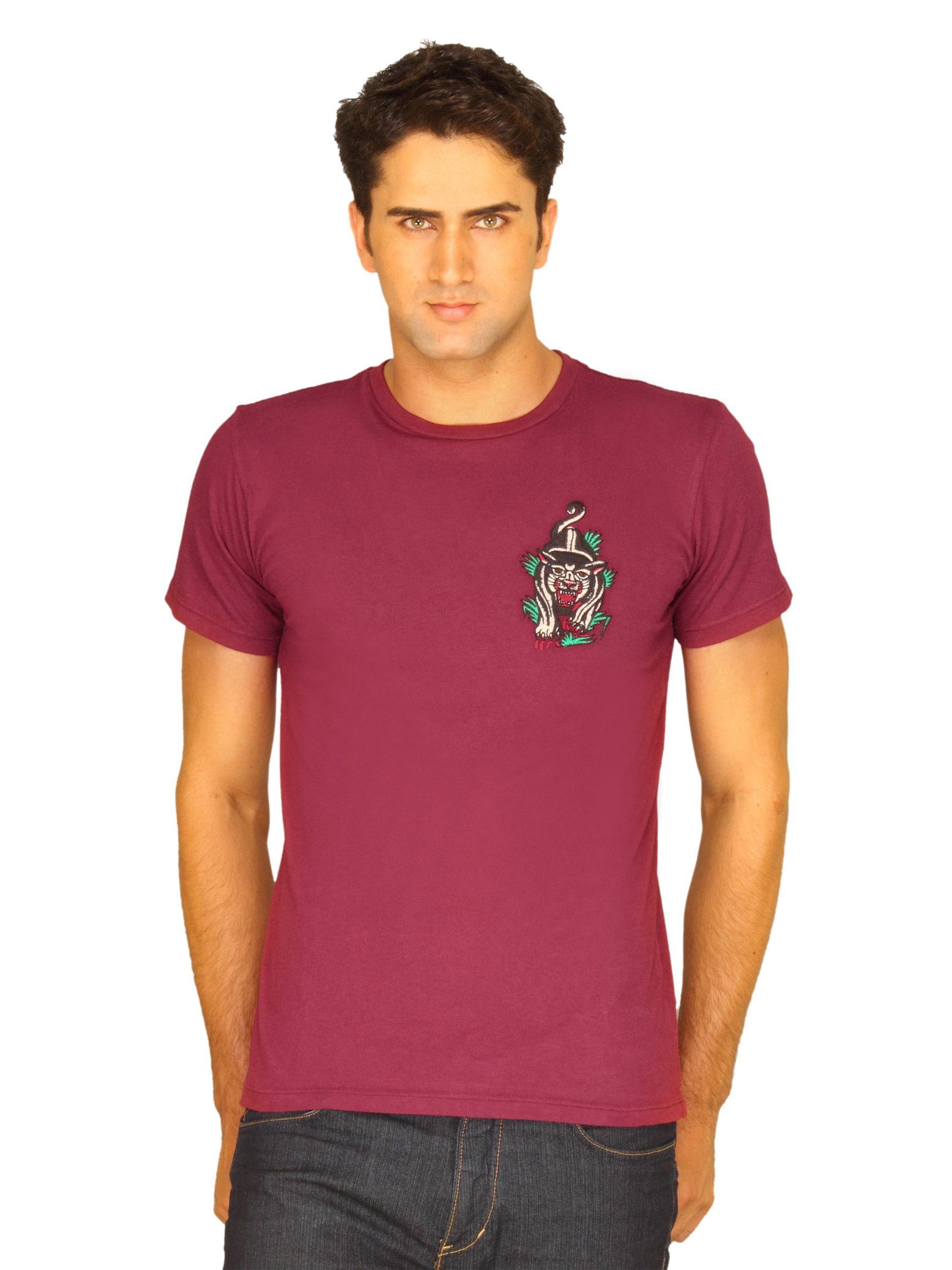 Ed Hardy Men's Fierce Panther Maroon T-shirt