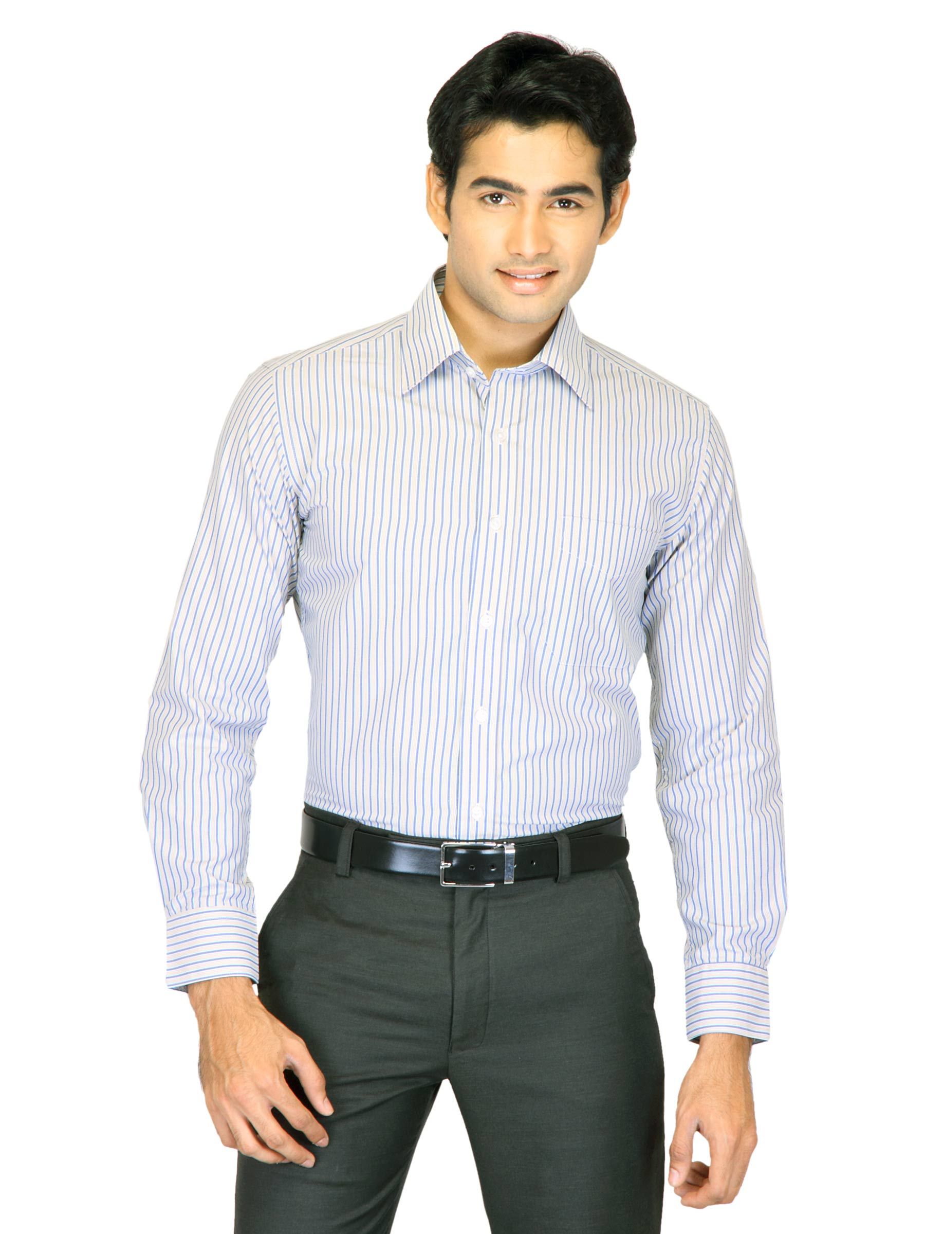 Mark Taylor Men Grey Striped Shirt