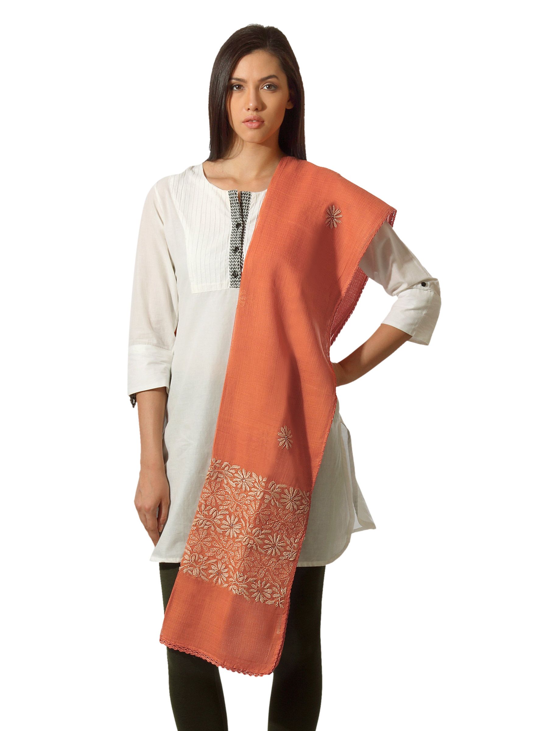 Fabindia Women Kota Silk Tepchi Orange Dupatta