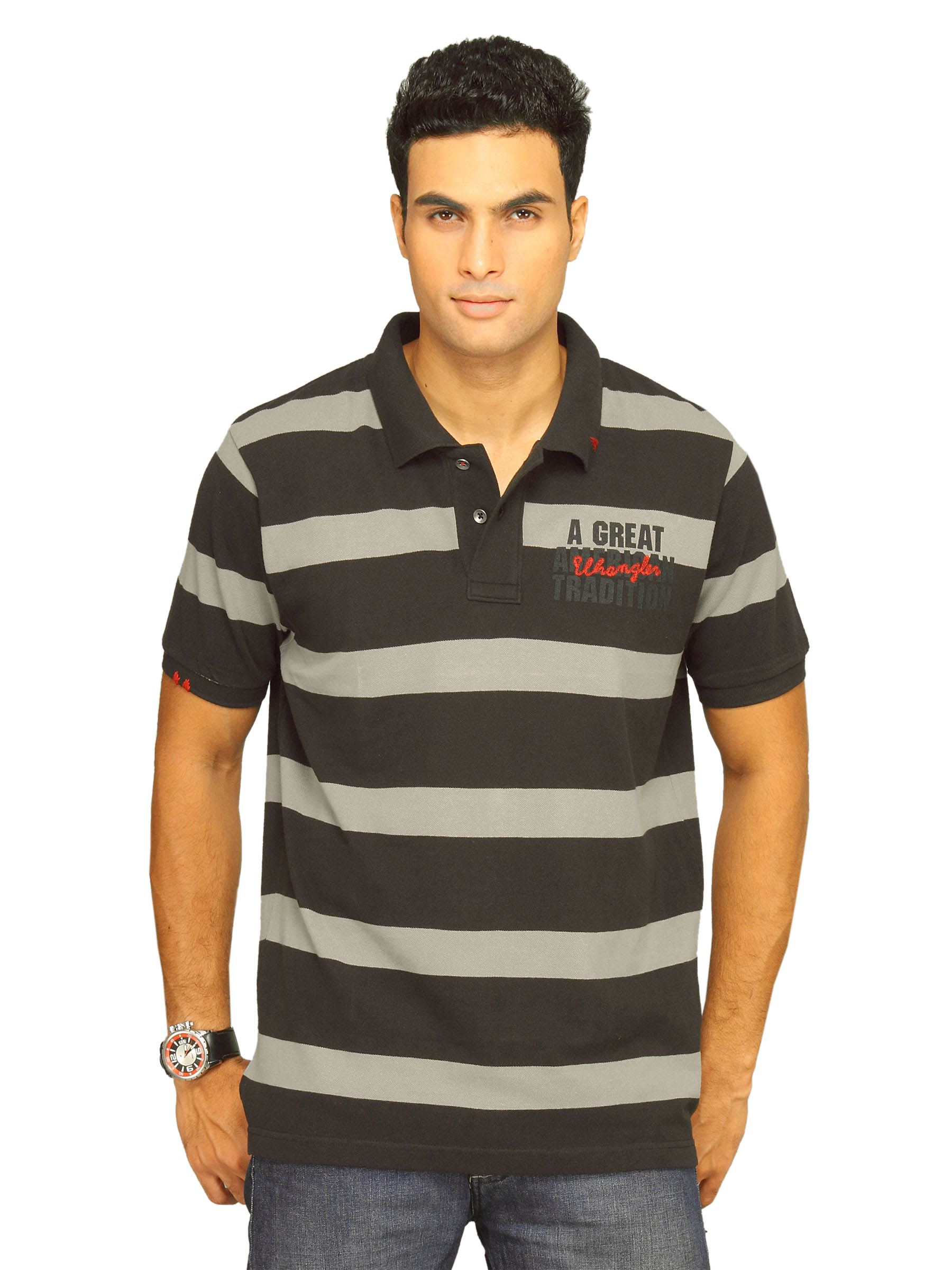 Wrangler Men's Tradition Hand Stitched Polo Grey Brown T-shirt