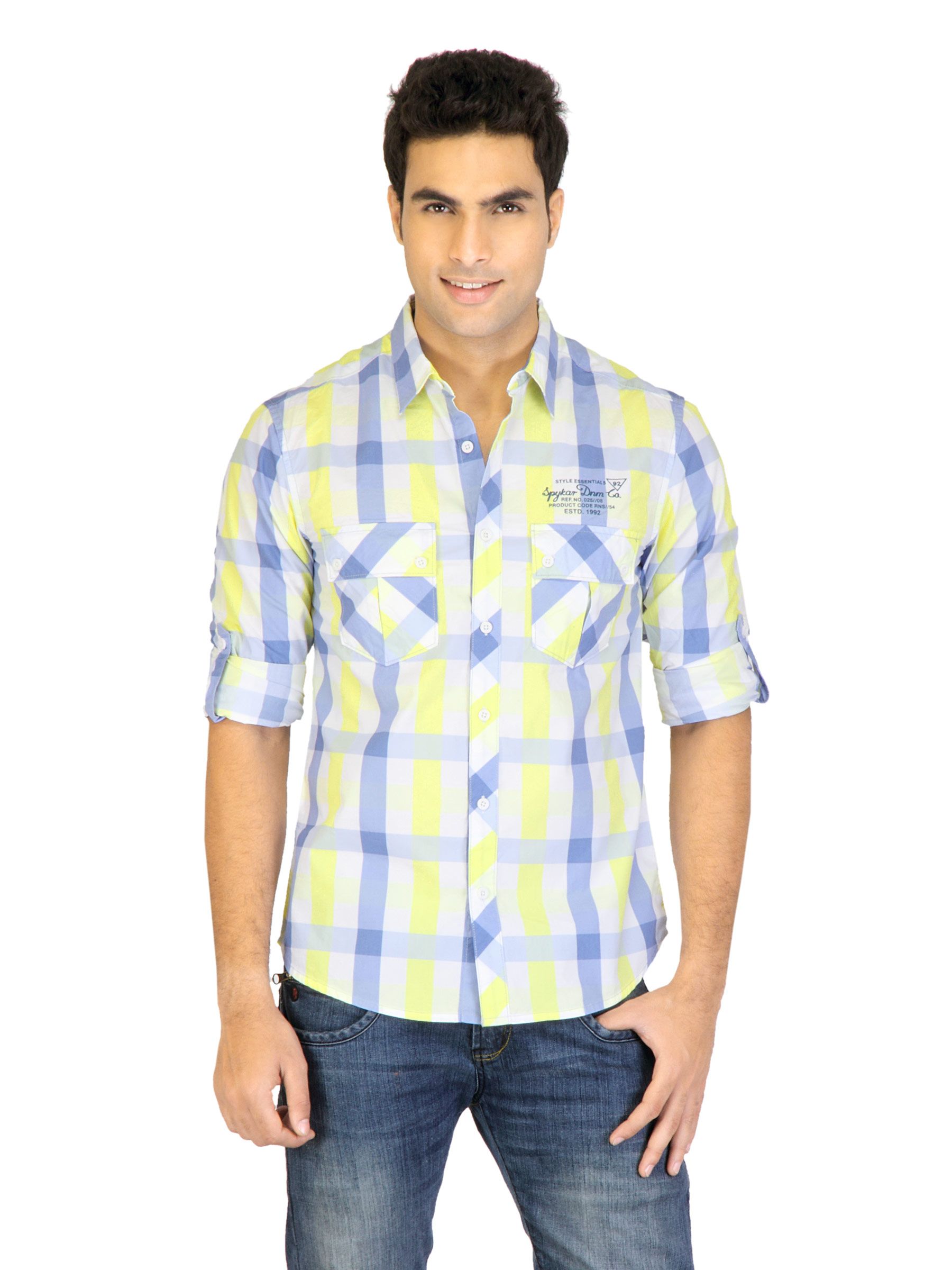 Spykar Men Check Yellow Shirts