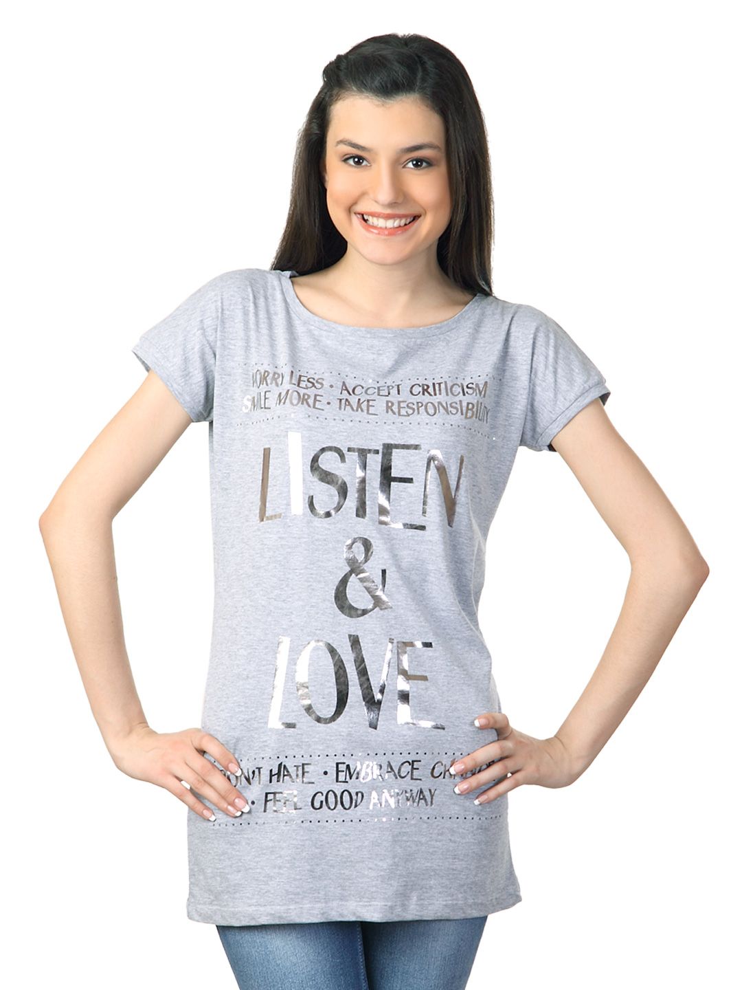 Flying Machine Women Grey T-shirt