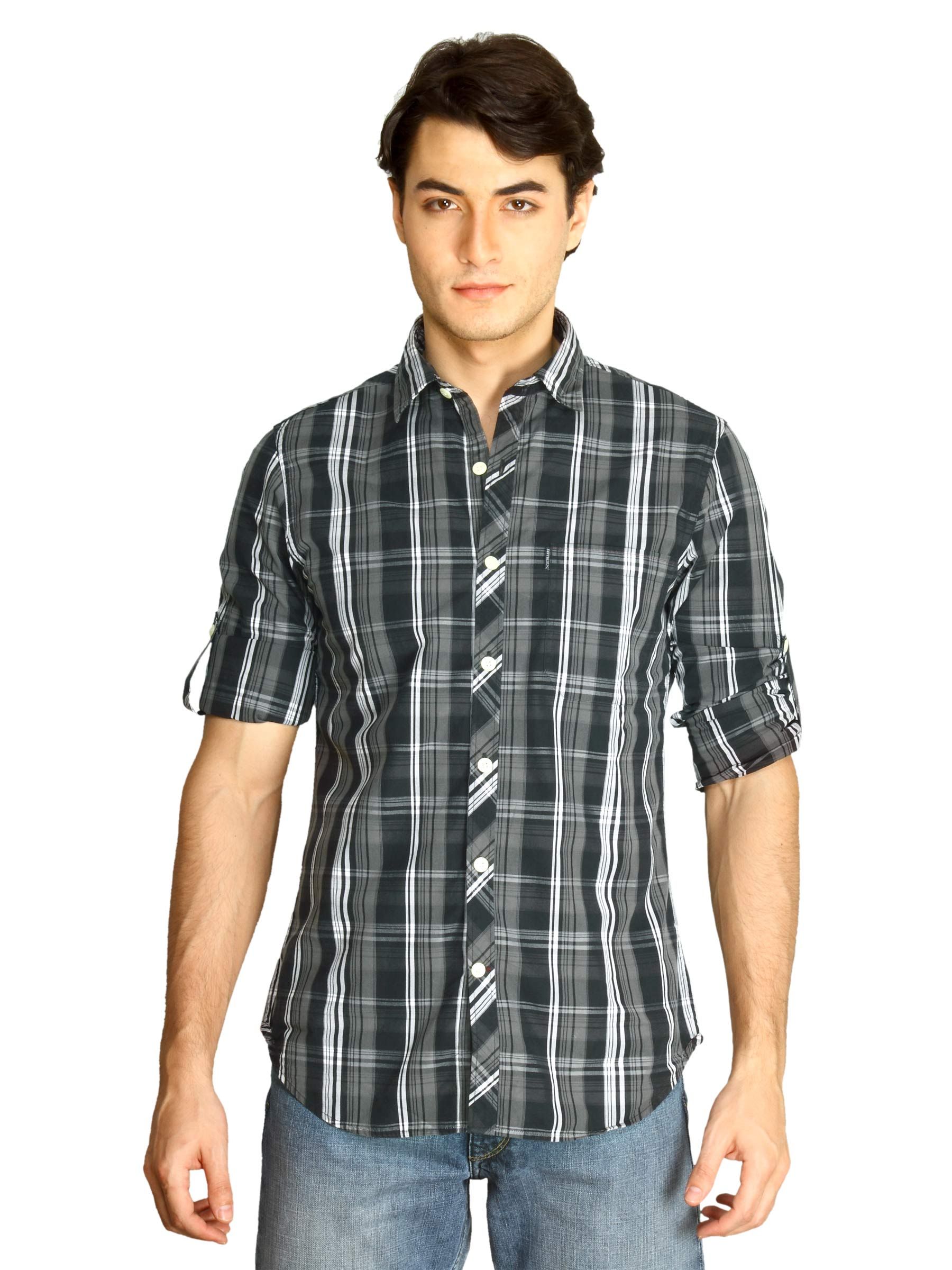 Scullers Men Black White Check Shirt