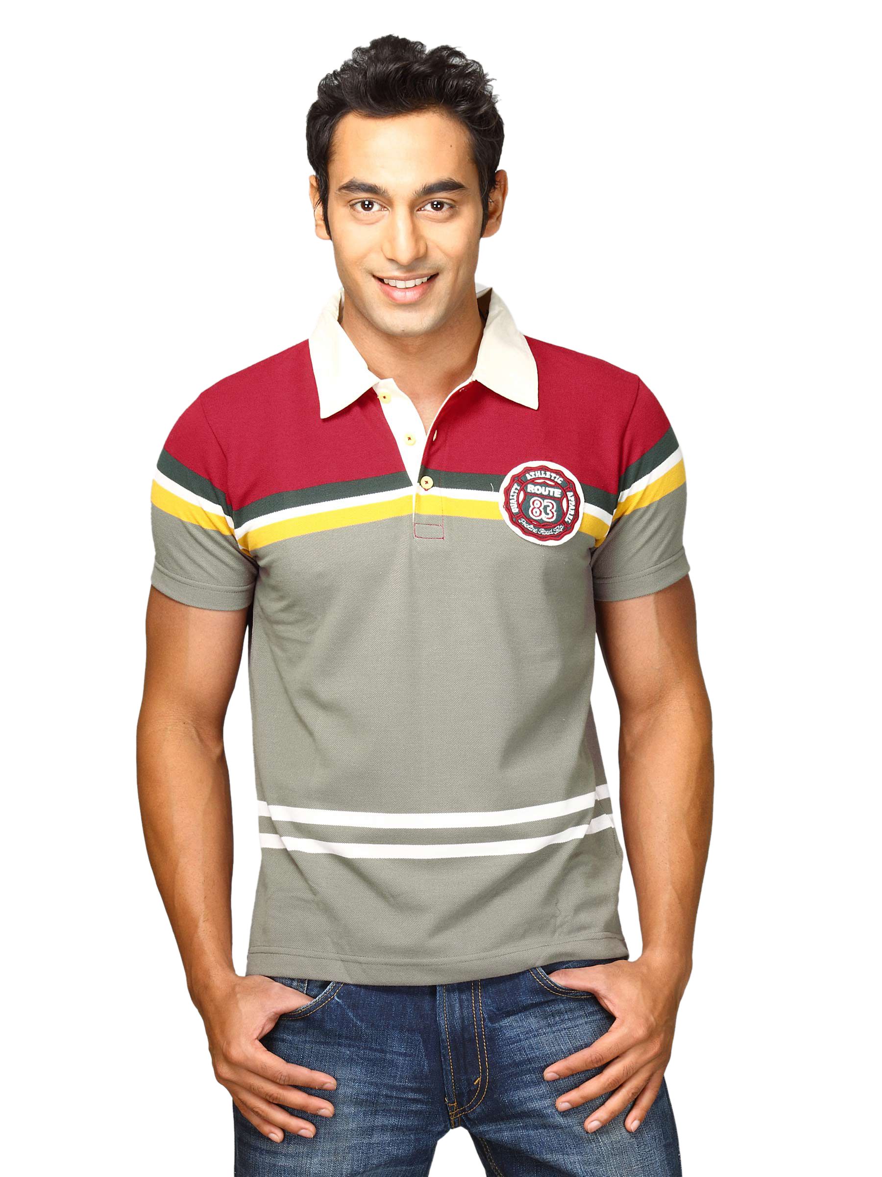 Proline Men Grey & Red Colourblocked Polo T-shirt