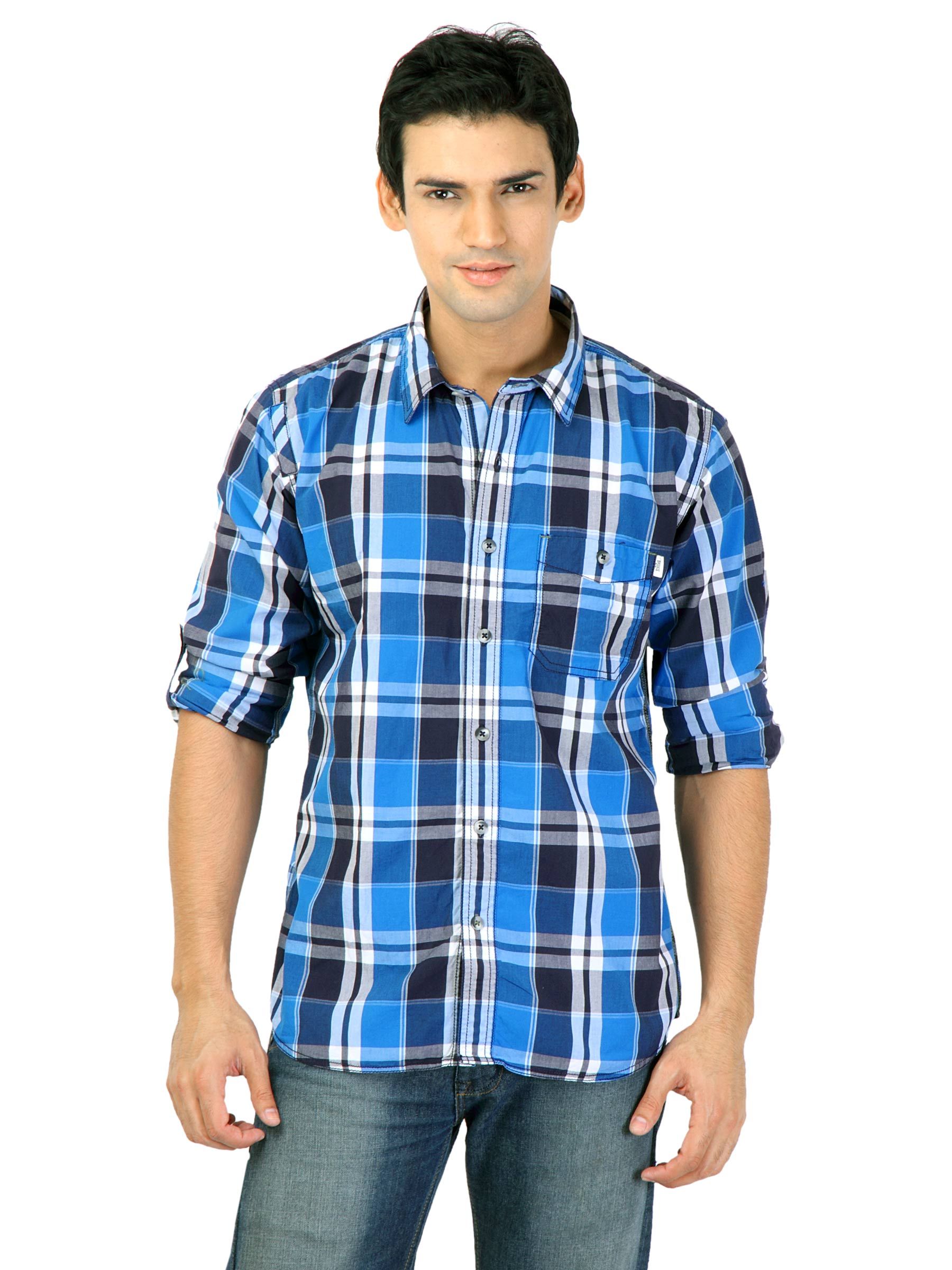 Basics Men Blue Slim Fit Checked Shirt