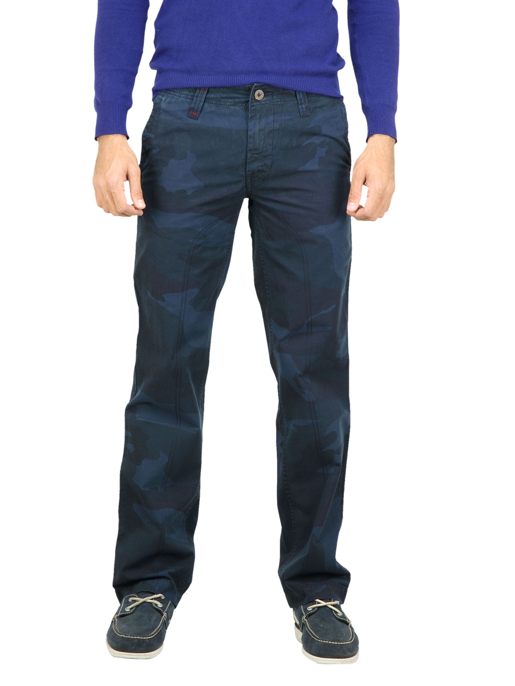 Probase Navy Blue Printed Trousers