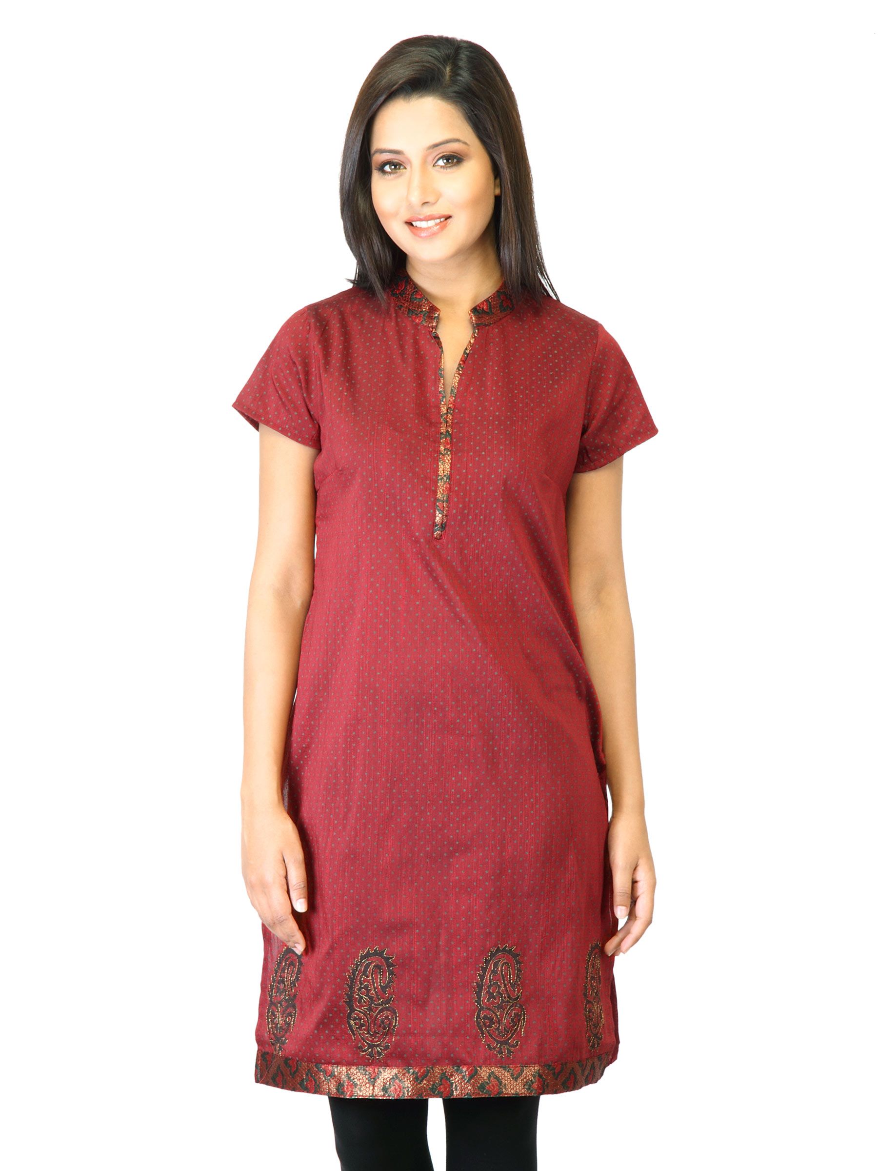 Folklore Women Maroon Printed Kurta