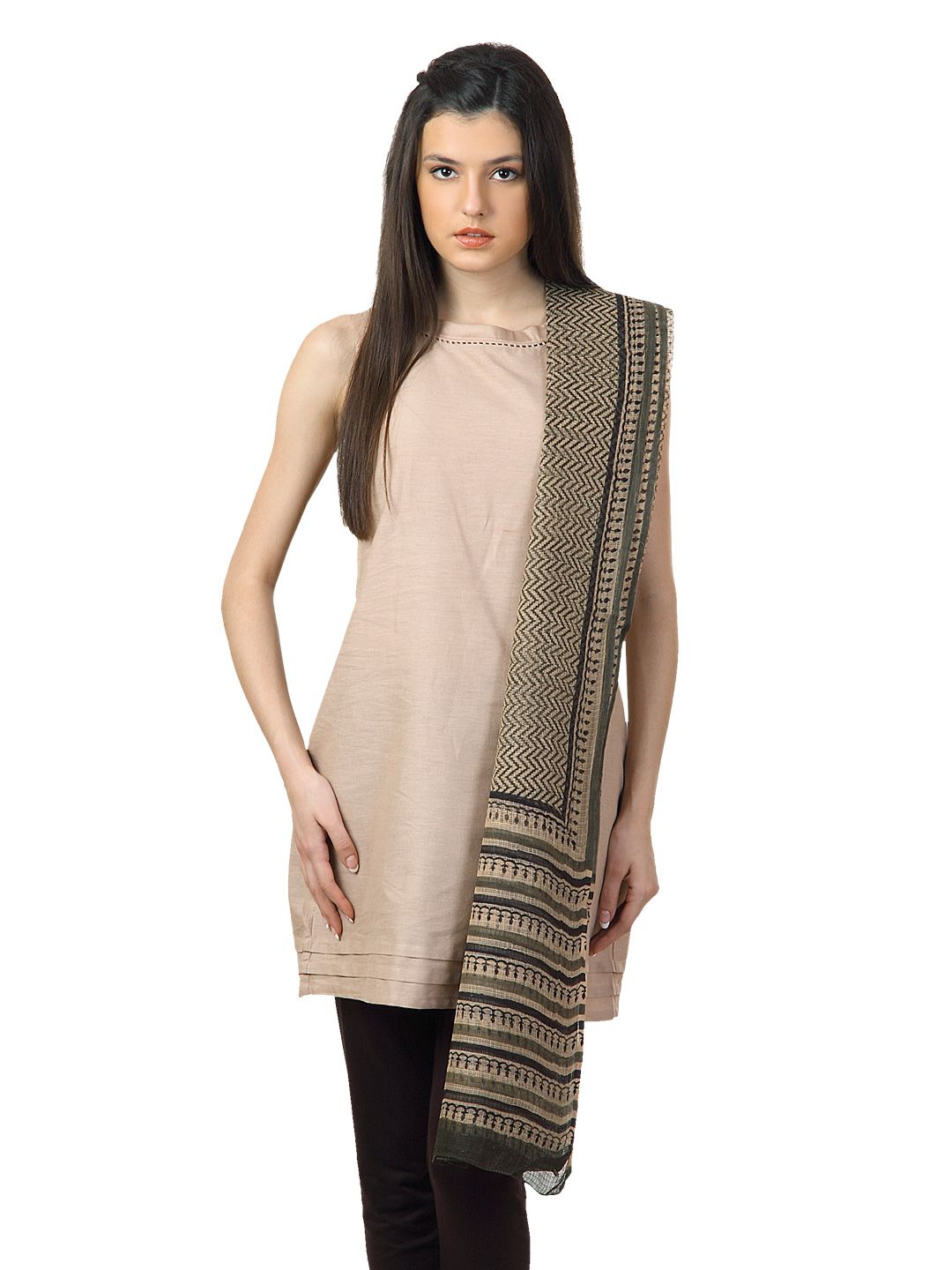 Fabindia Women Printed Green Dupatta