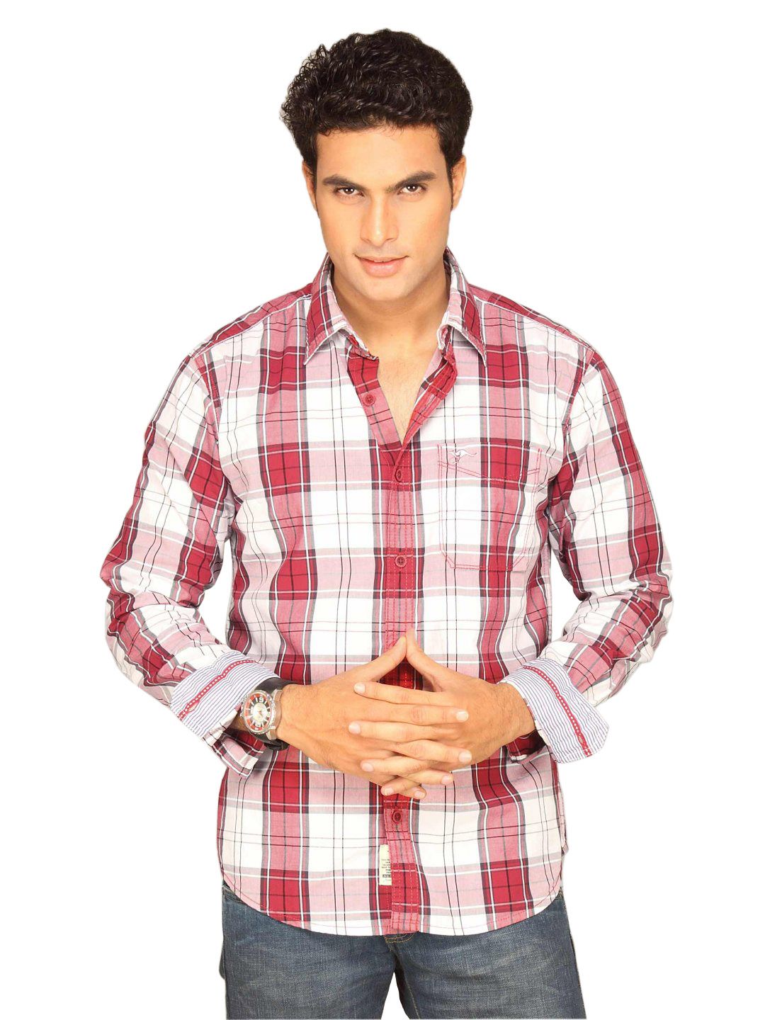 Highlander Men White Red Checked Shirt