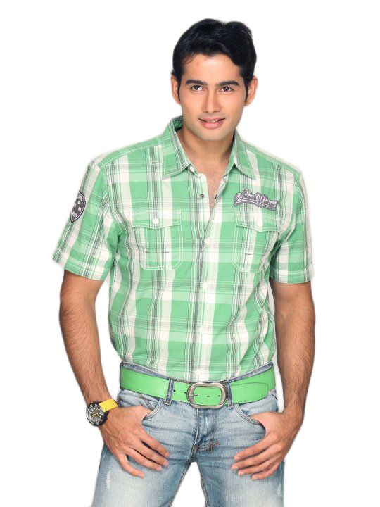 s.Oliver Men Green White Check Shirt