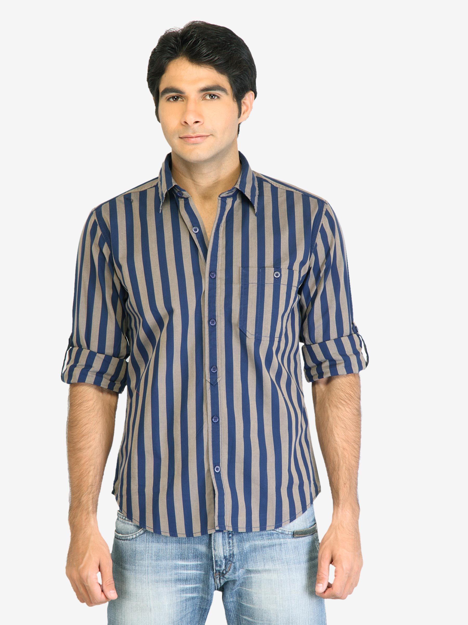 Peter England Men Stripes Navy Blue Shirt