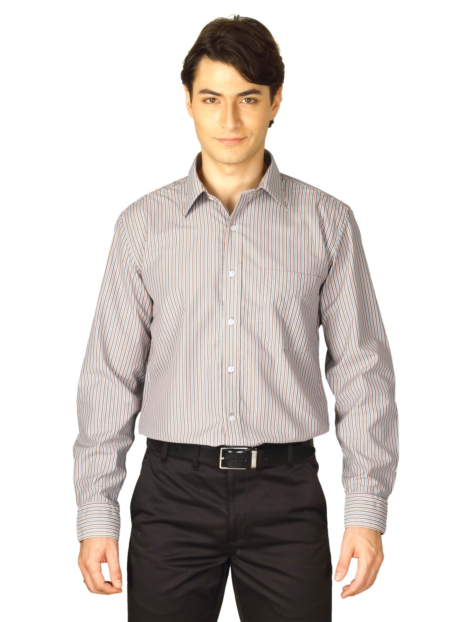 Mark Taylor Men Brown Striped Shirt