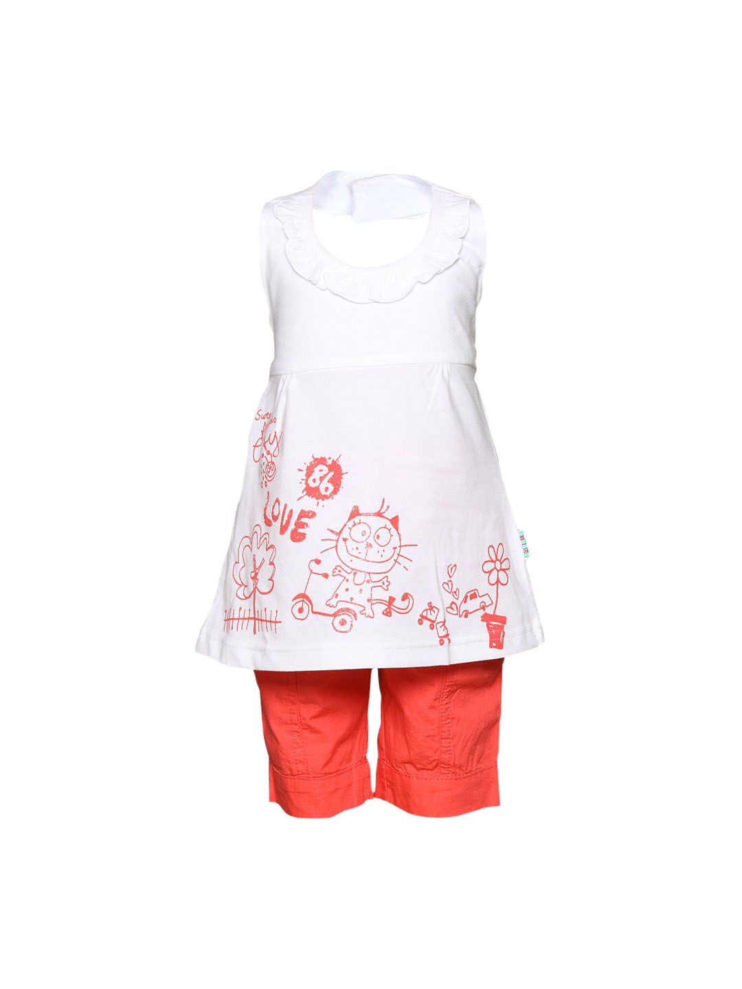 Gini and Jony Girl's Velia White Peach Kidswear