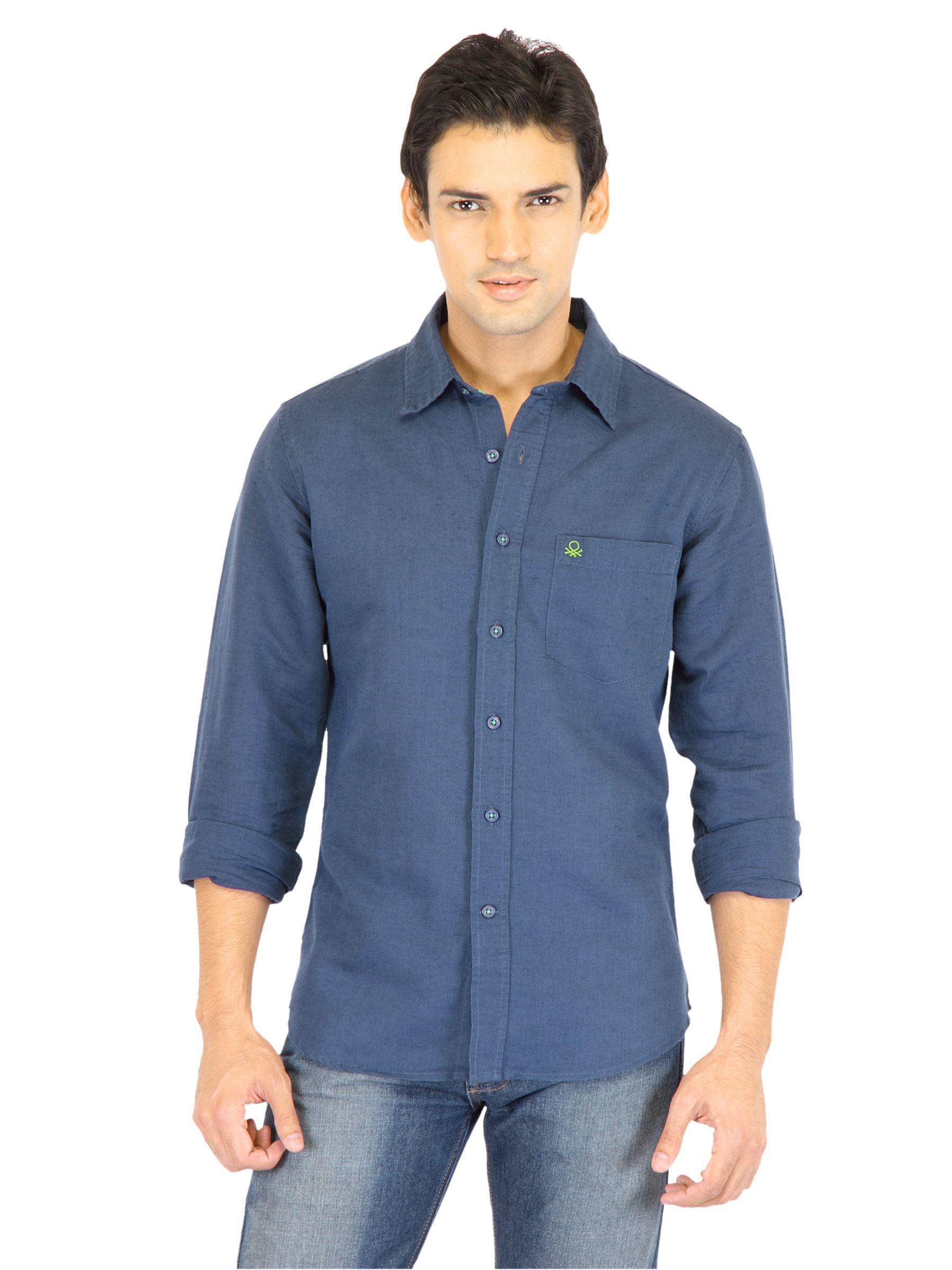 United Colors of Benetton Men Light Winter Blue Shirts