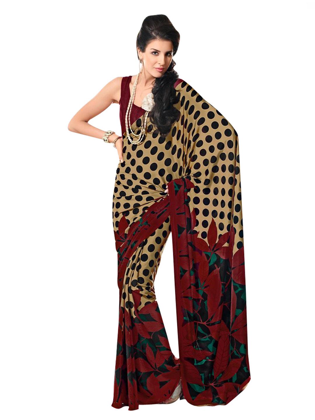 Prafful Beige & Maroon Sari