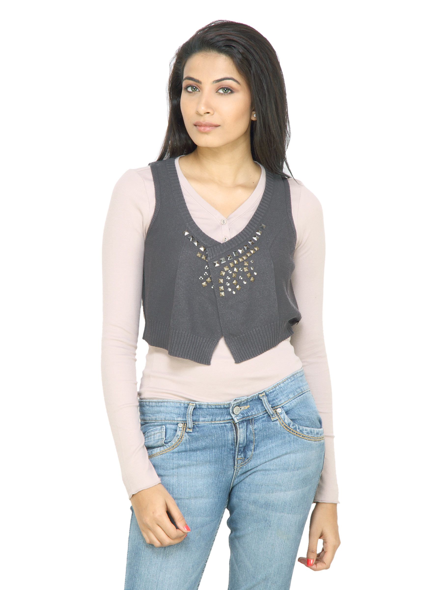 s.Oliver Women Solid Grey Shrug