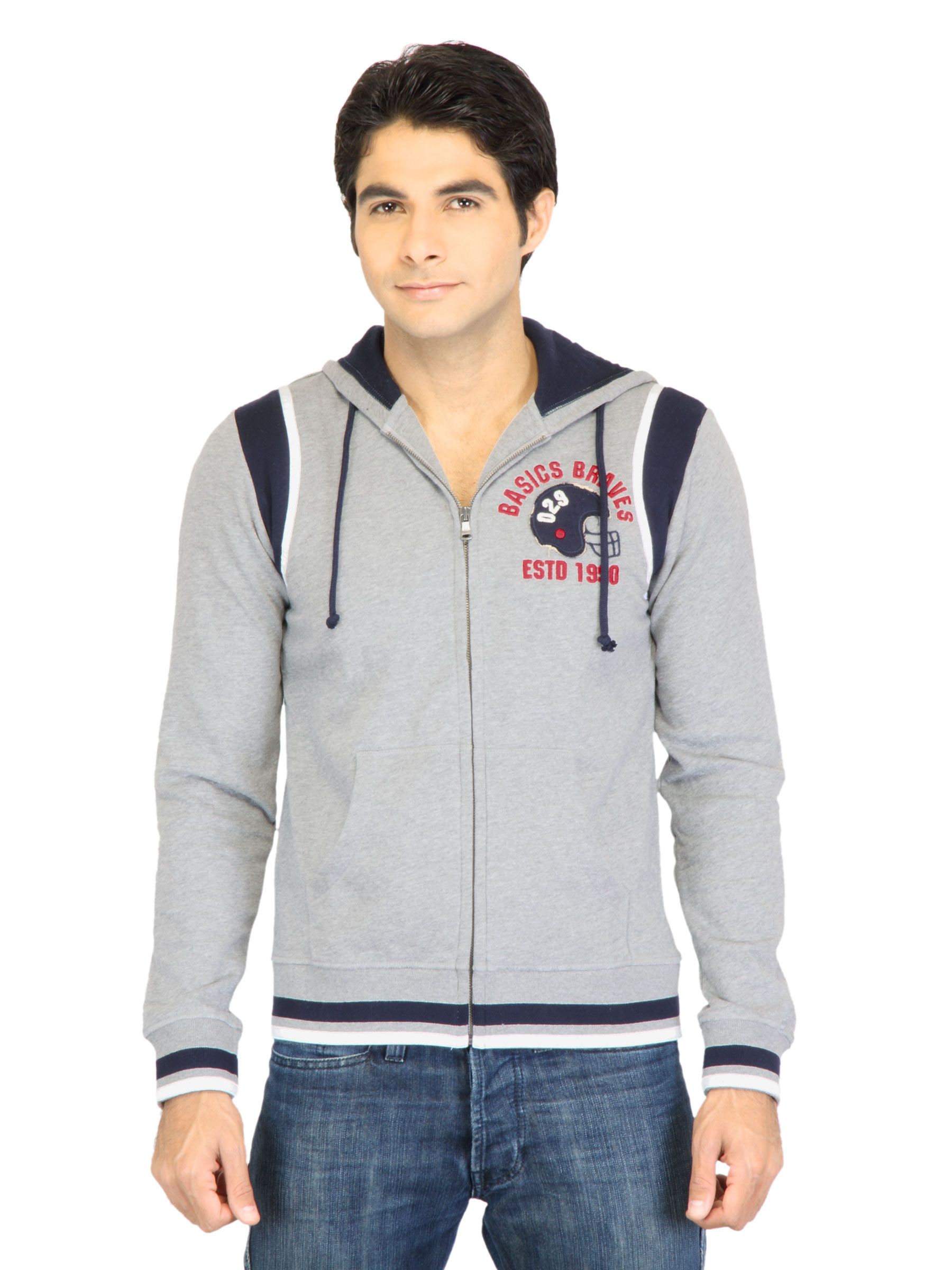Basics Men Grey Printed Sweatshirt