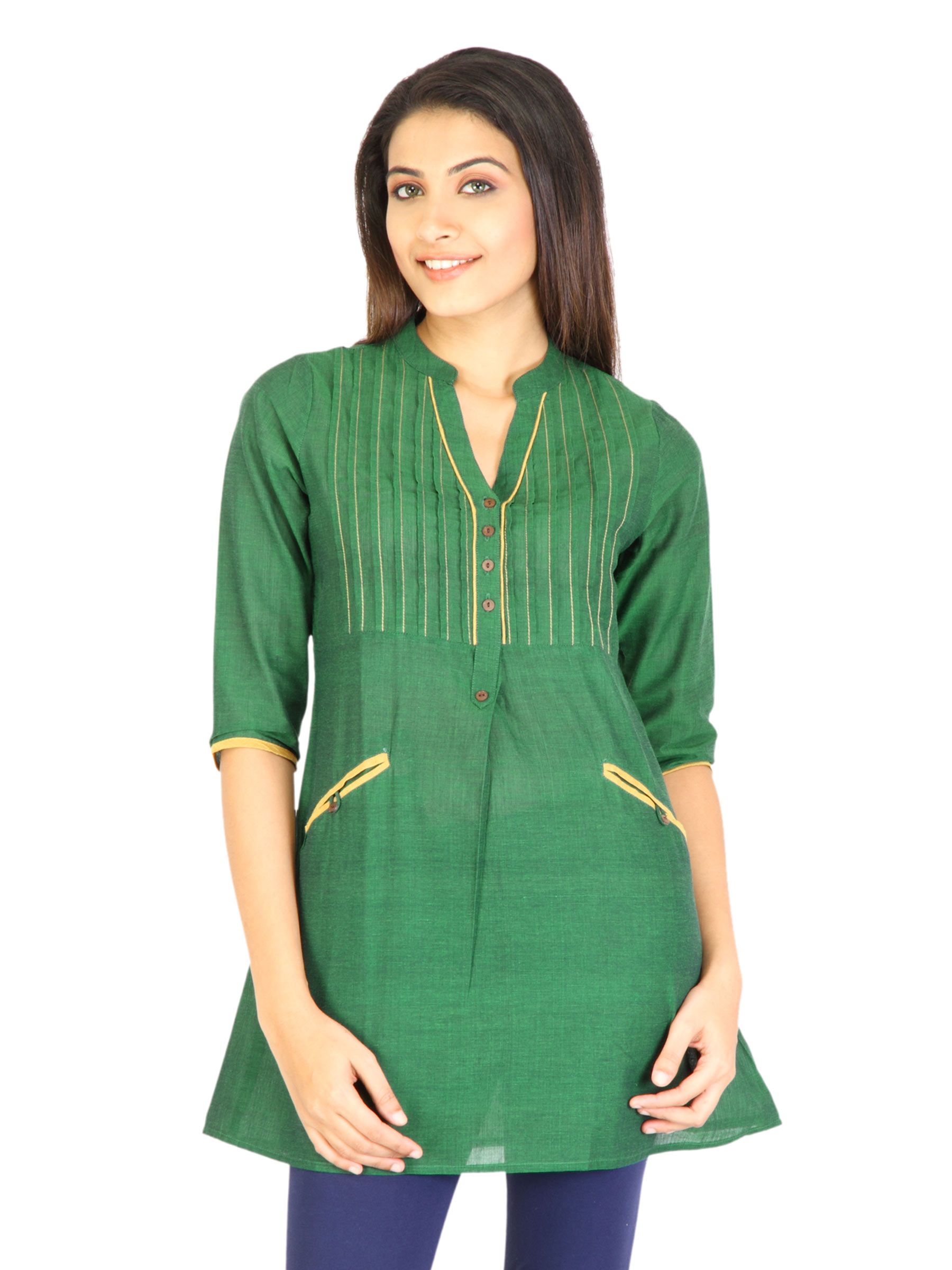 Mother Earth Women Plain Mangalgiri Green Tunics