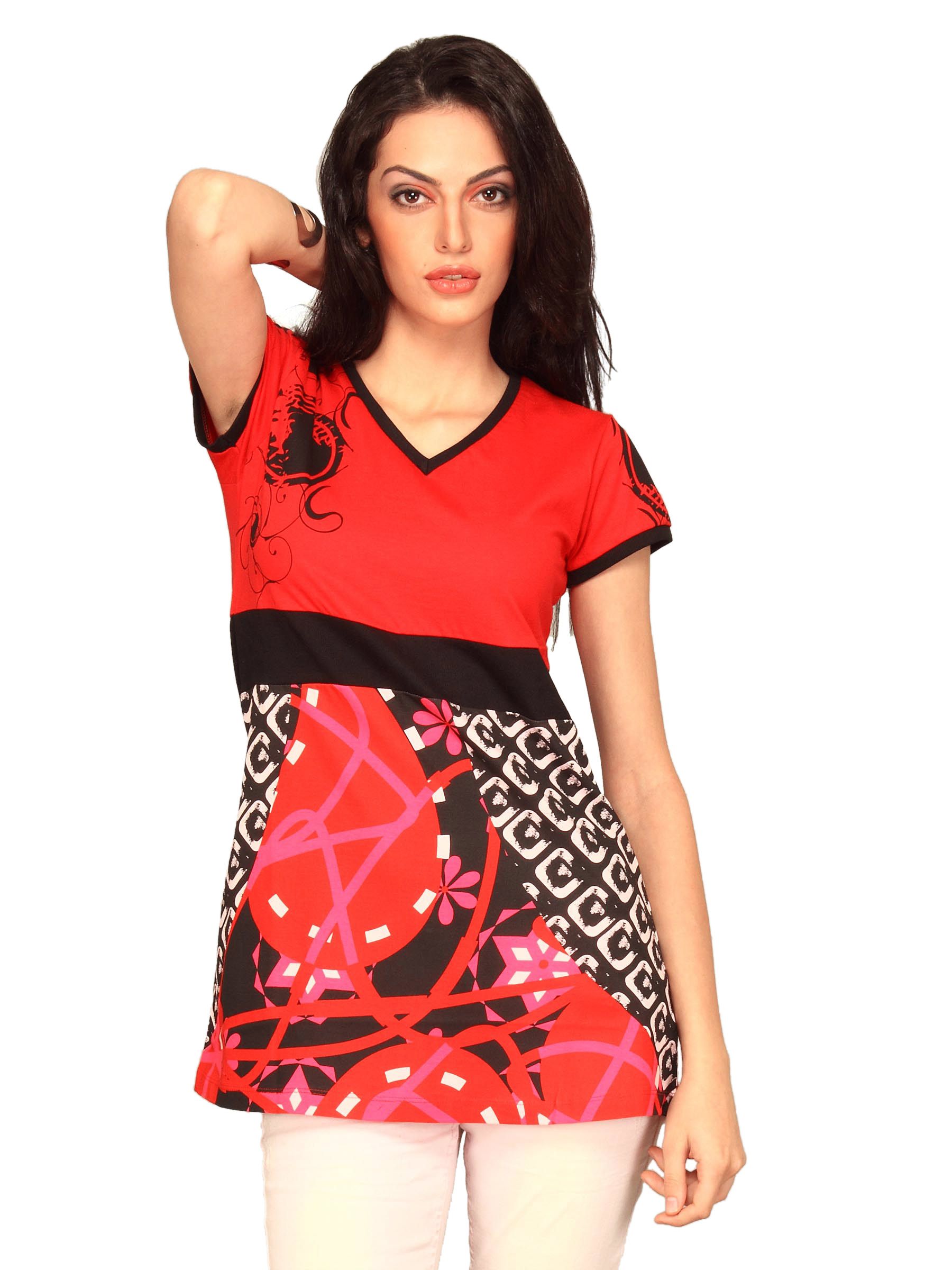 Jealous 21 Women Red Black Long Top