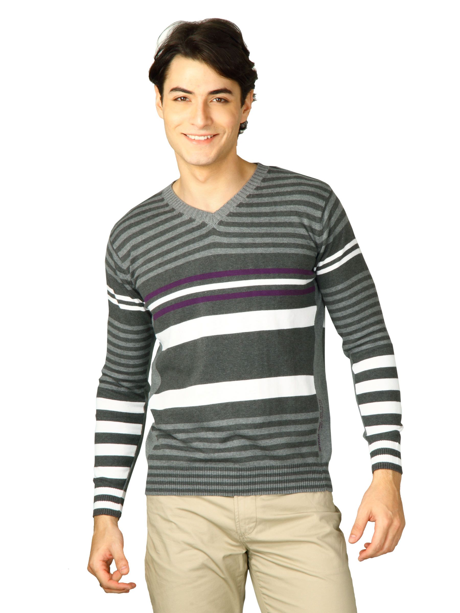 Spykar Men Rts Grey White Pullover Grey Sweaters