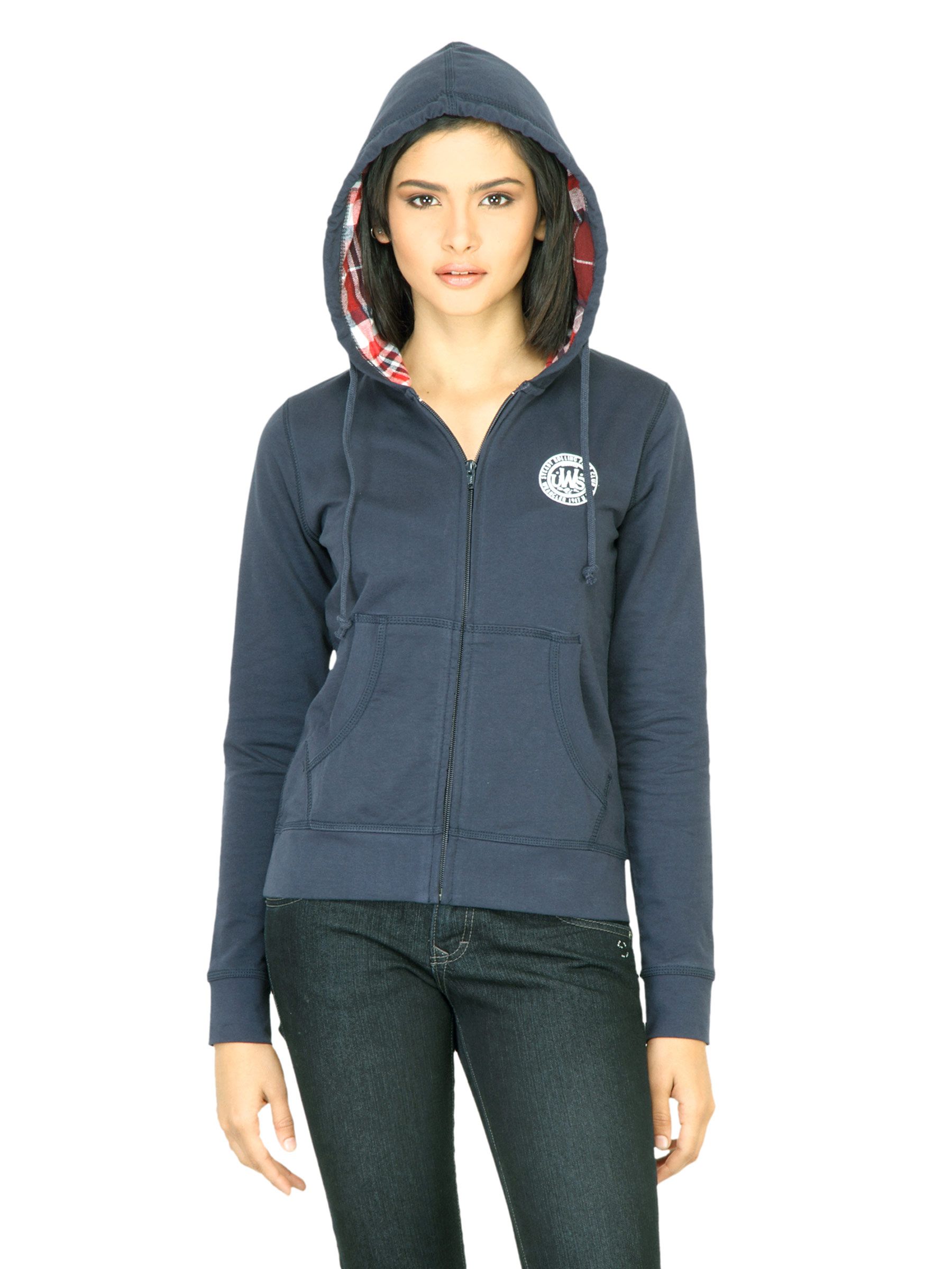 Wrangler Women Checkerd Blue Sweatshirt