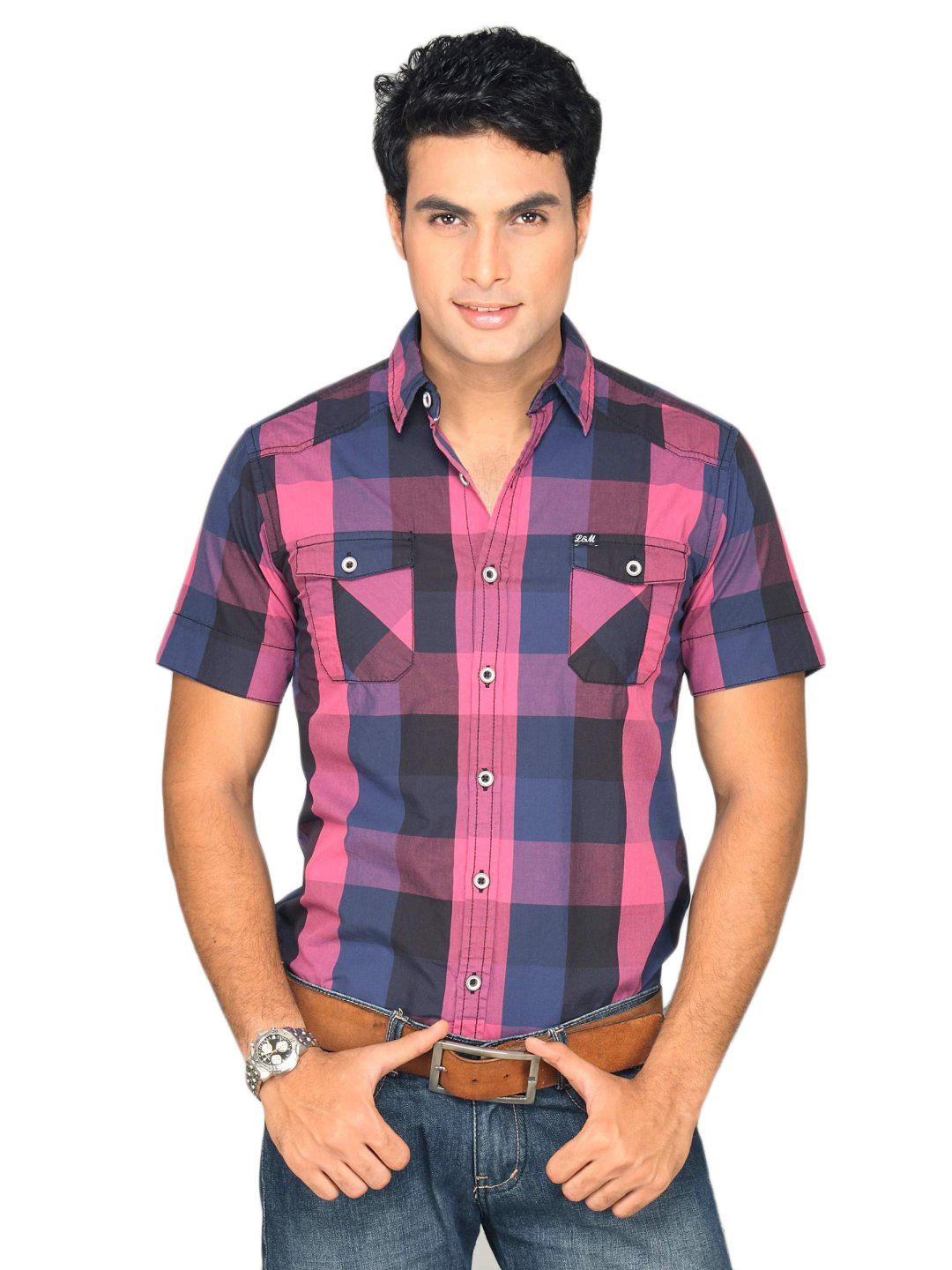 Locomotive Men Pink Checked Shirt