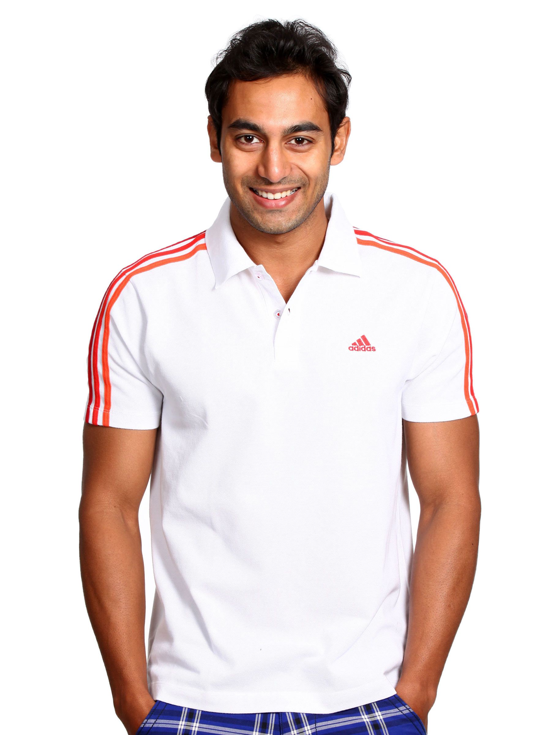 ADIDAS Men Stripe Red White Polo T-shirt