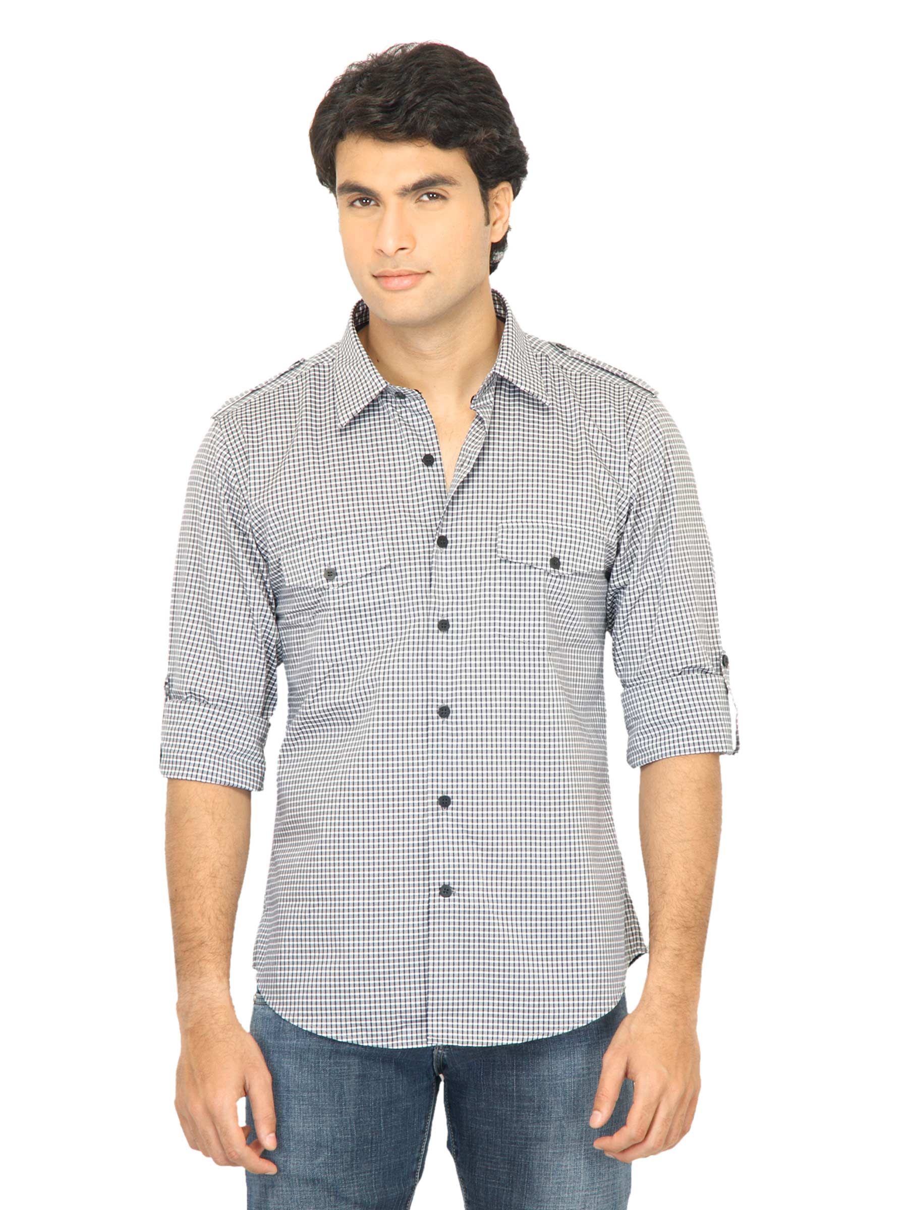 United Colors of Benetton Men Check Grey Shirt