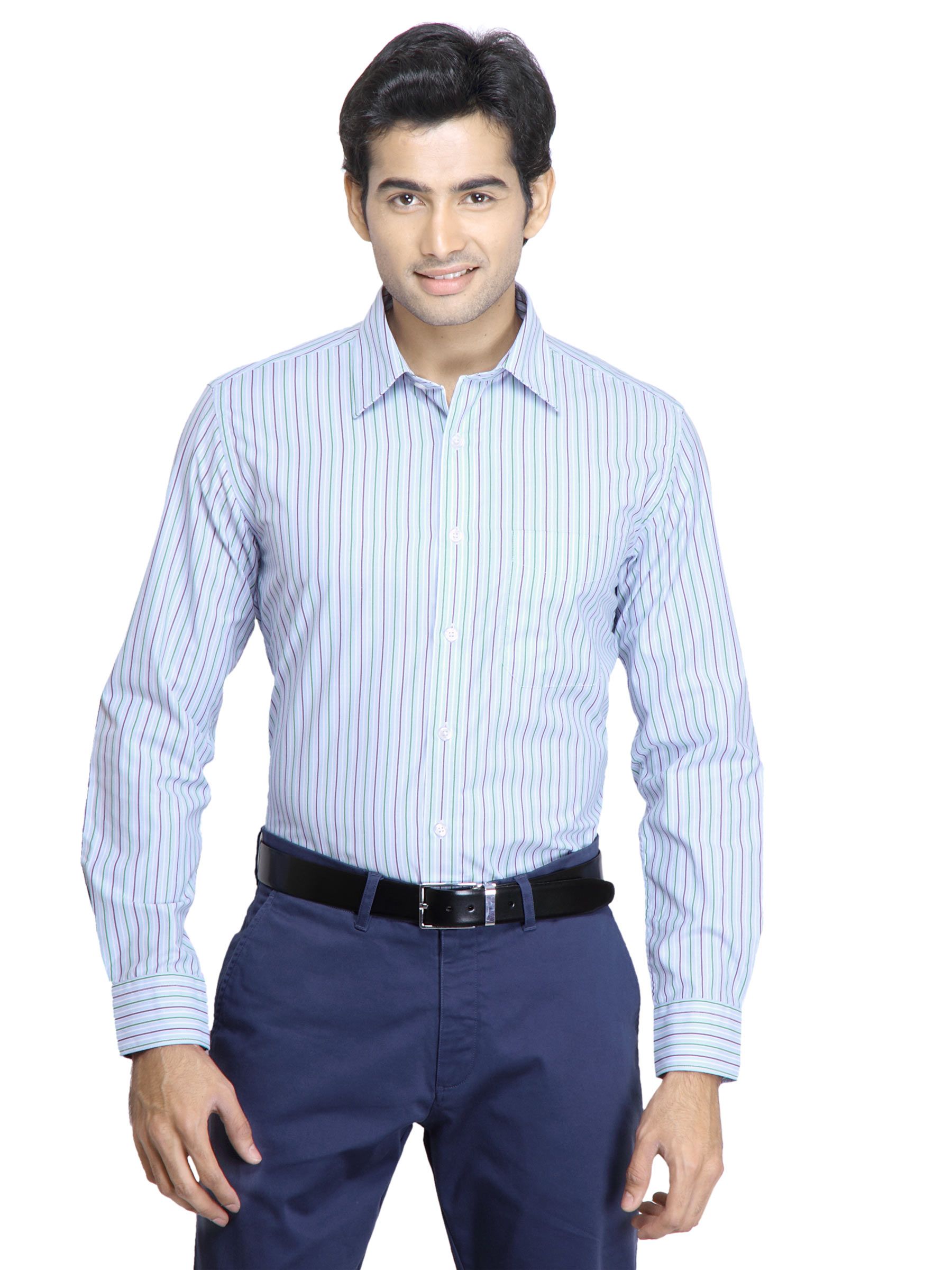 Mark Taylor Men Blue Striped Shirt