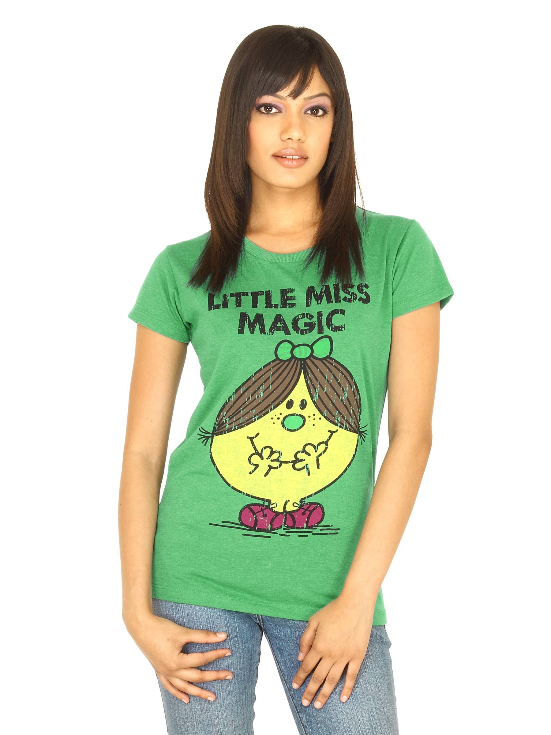 Little Miss Women Printed Green T-shirt