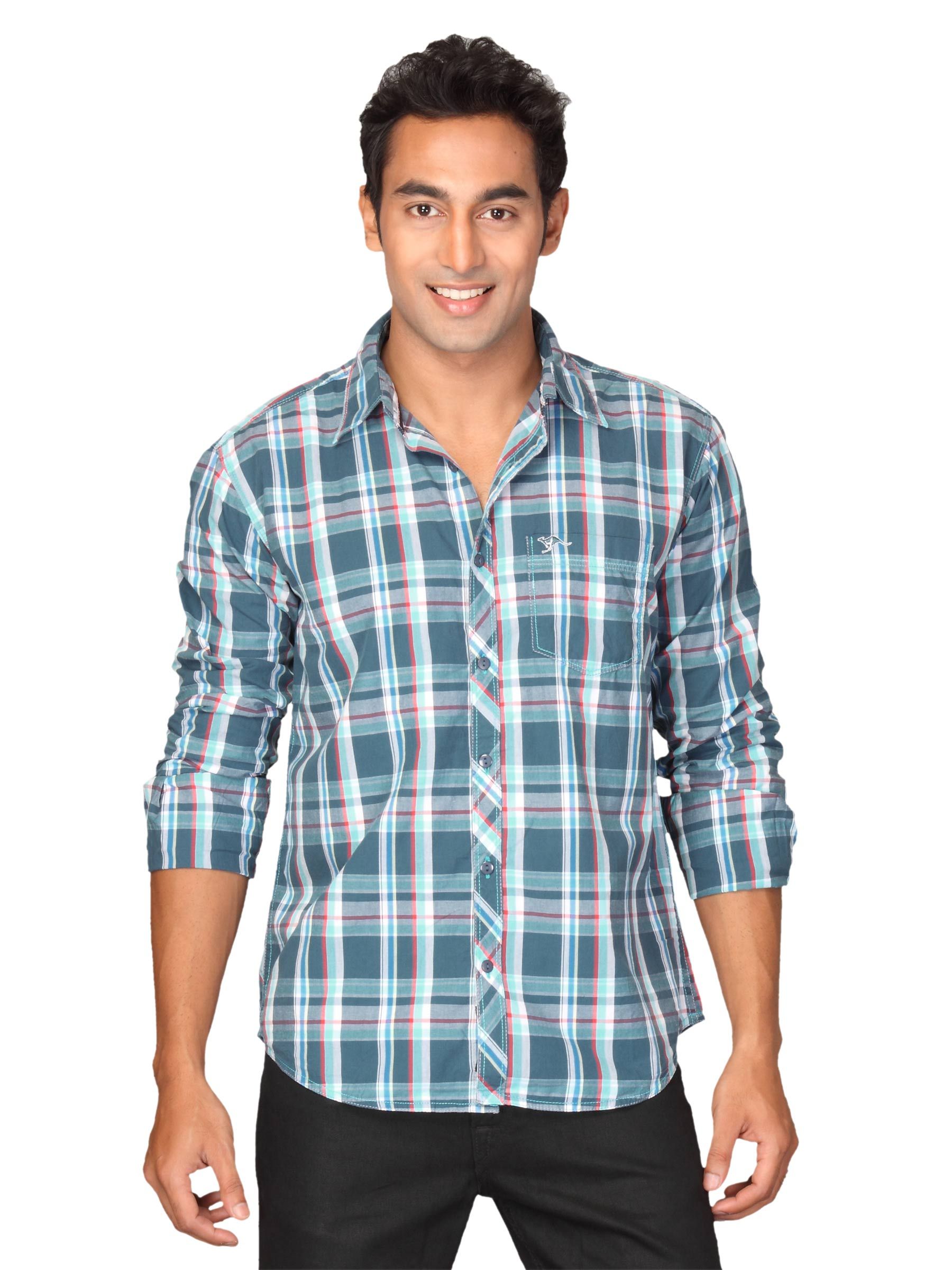 Highlander Men Blue Checked Hagan Slim Fit Shirt