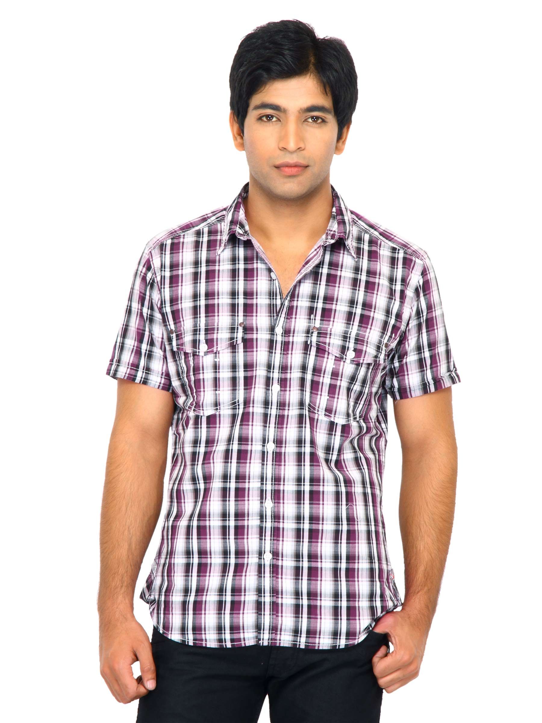 Scullers Men Purple Check Shirt