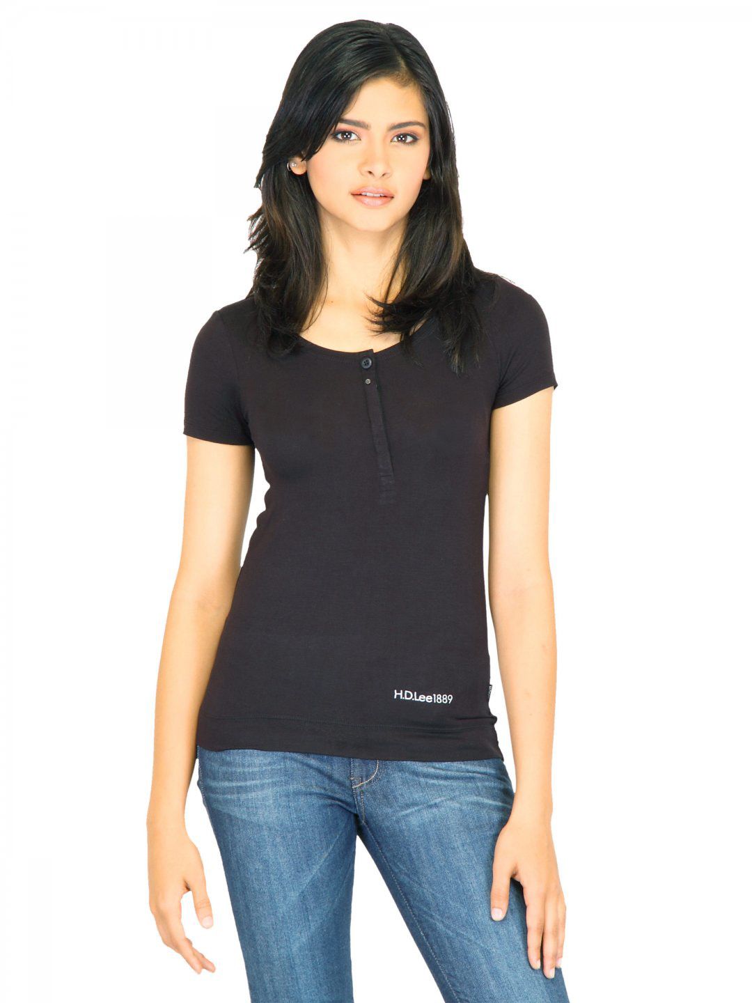 Lee Women Solid Black Tshirts