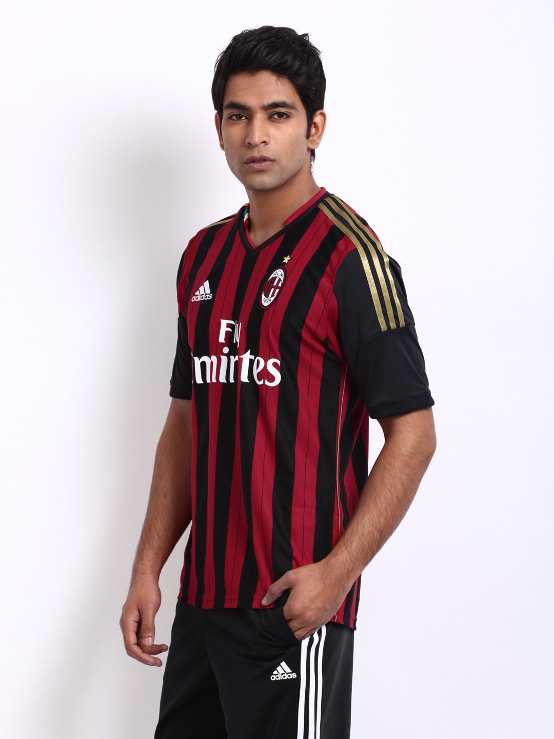 Buy ADIDAS Men Red & Black Striped AC Milan Football Jersey