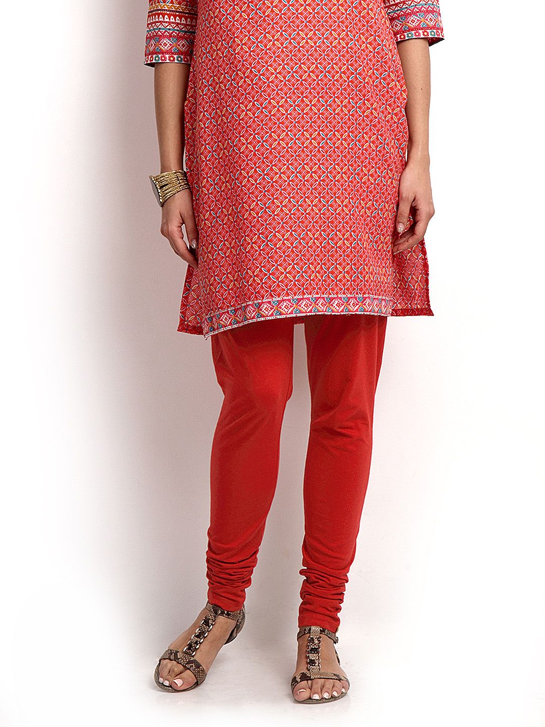 Aurelia Women Red Cotton Knit Churidar Leggings Price in India
