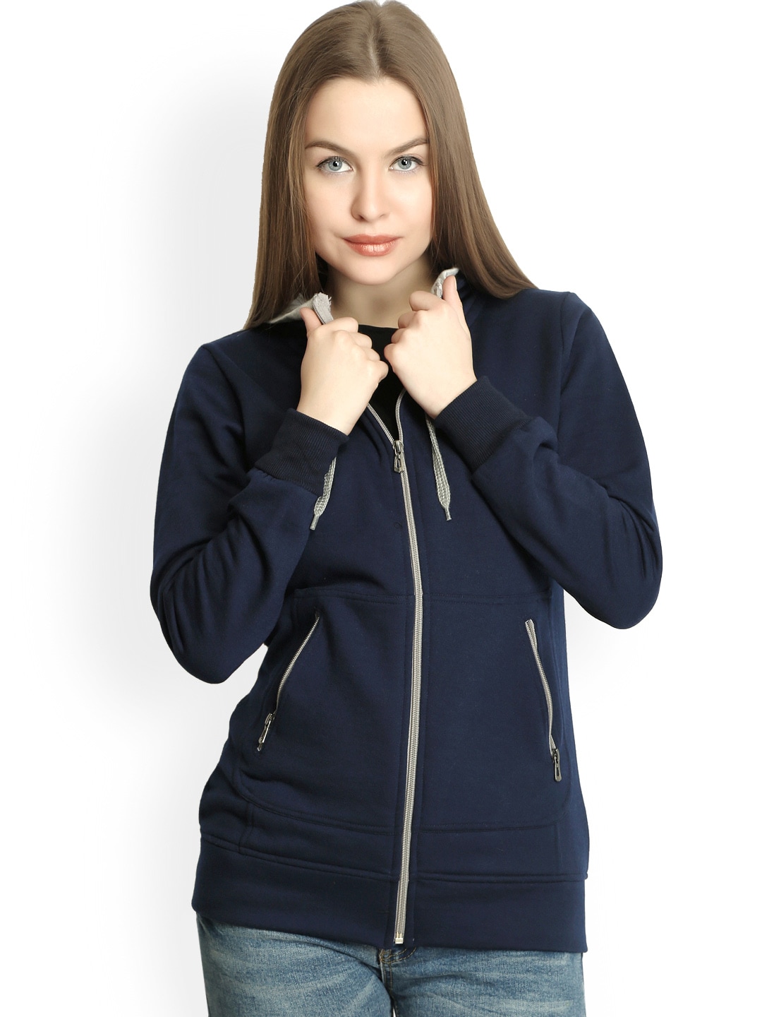 Belle Fille Women Navy Hooded Sweatshirt Price in India