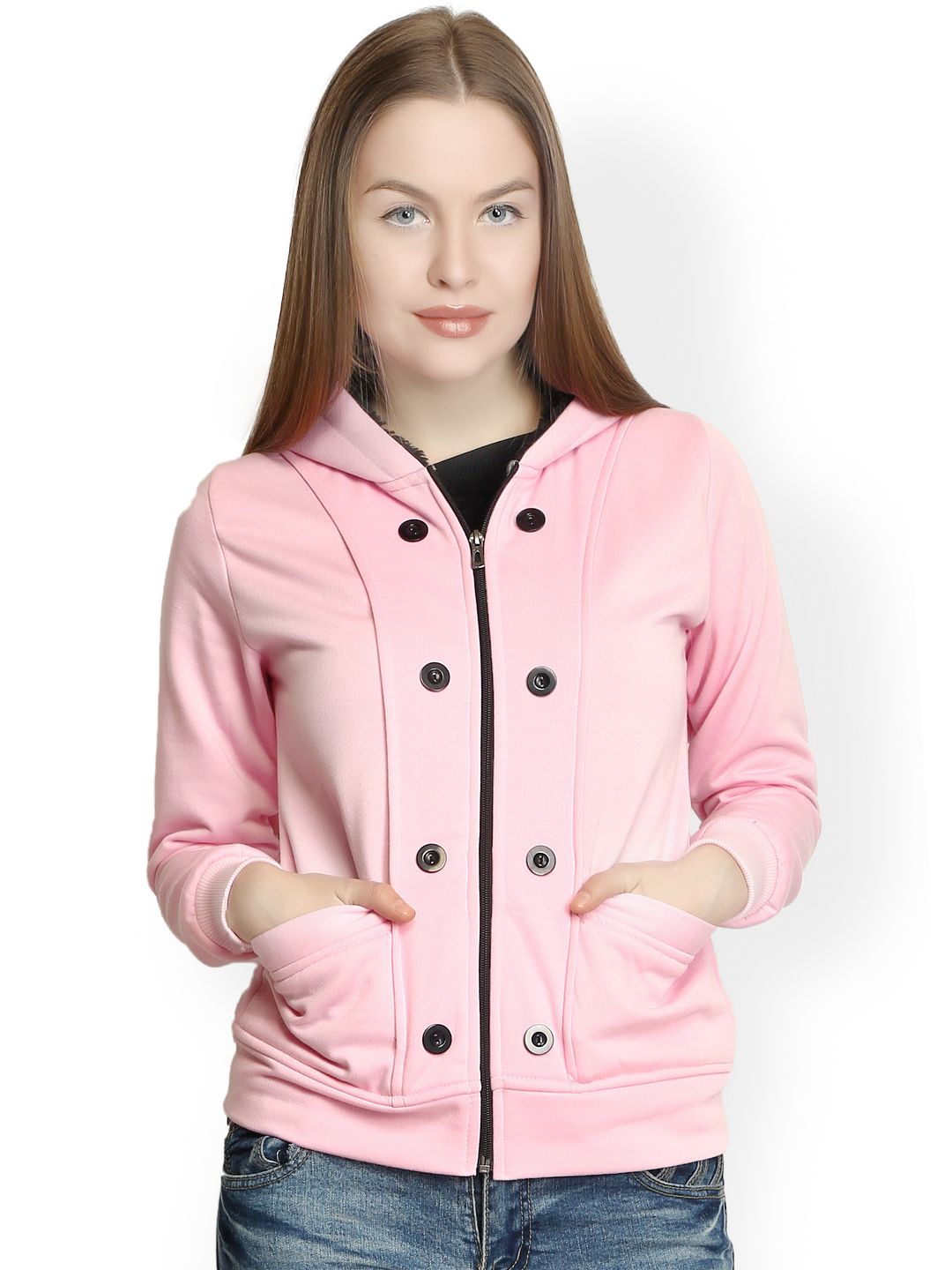 Belle Fille Women Pink Hooded Sweatshirt Price in India