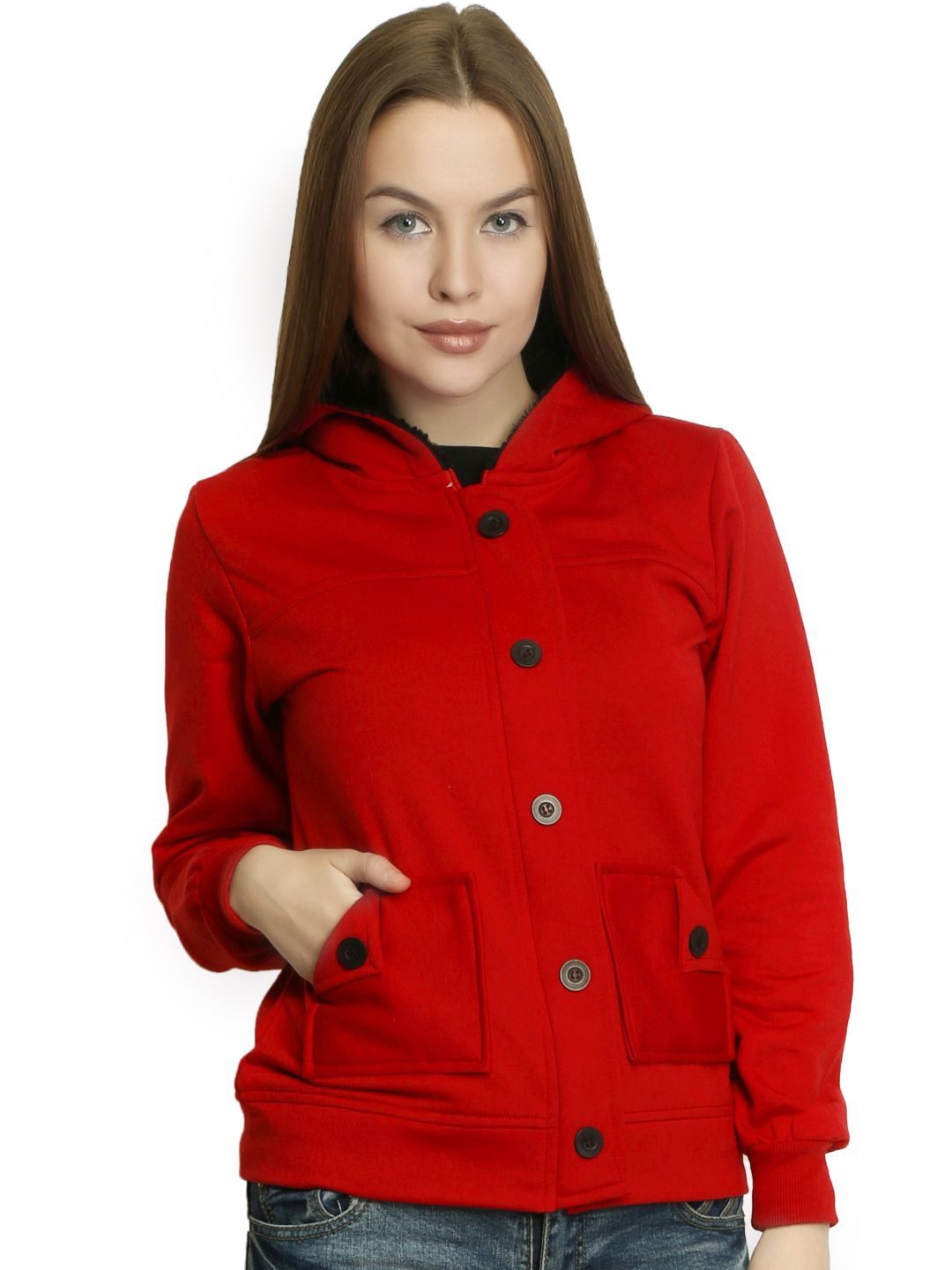 Belle Fille Women Red Hooded Jacket Price in India