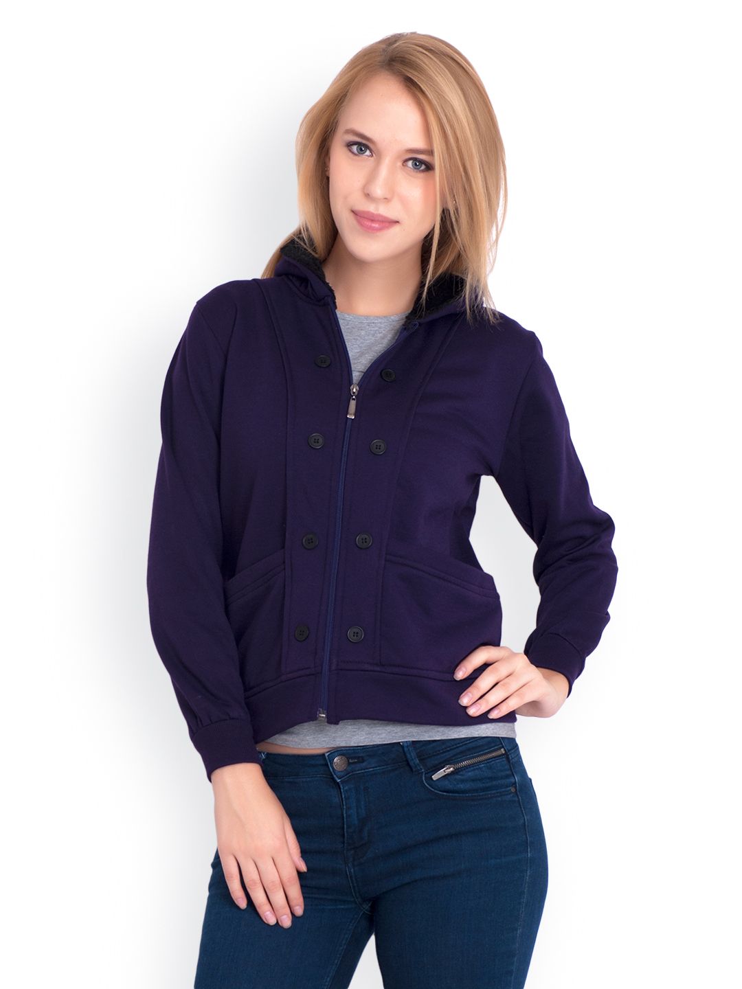 Belle Fille Women Purple Hooded Sweatshirt Price in India
