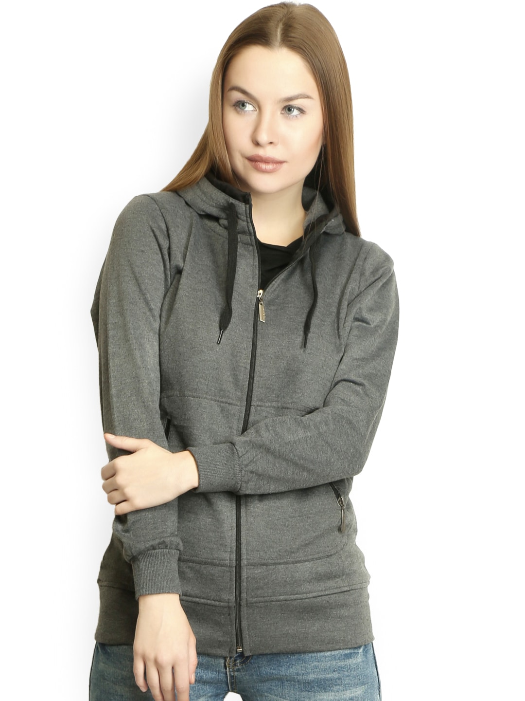 Belle Fille Grey Polyester Fleece Hooded Sweatshirt Price in India
