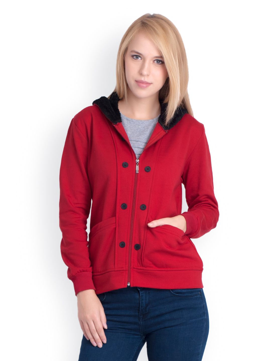 Belle Fille Red Polyester Fleece Hooded Sweatshirt Price in India